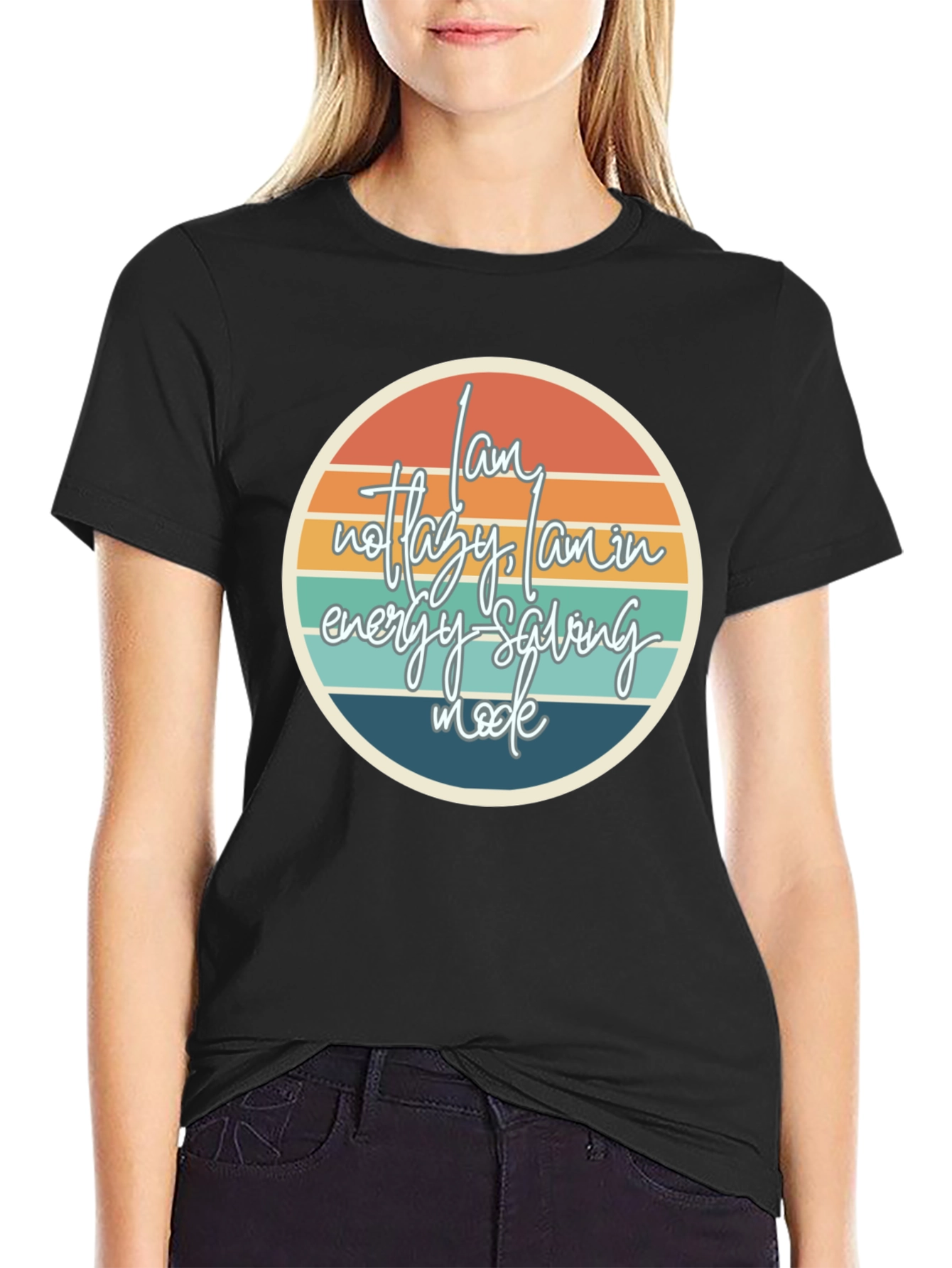 Black Energy Saving Mode T-Shirt - Lazy Slogan Tee view 2