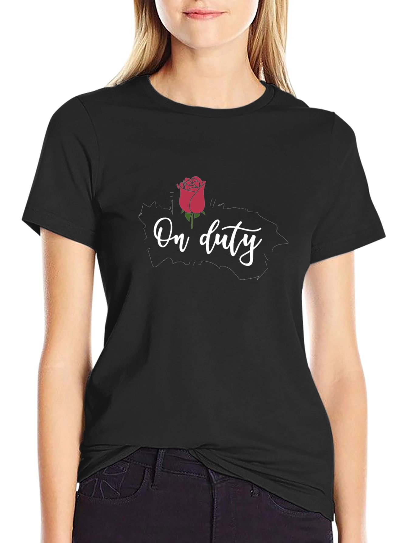 Black On Duty Rose Graphic Tee - Black Casual T-Shirt view 2