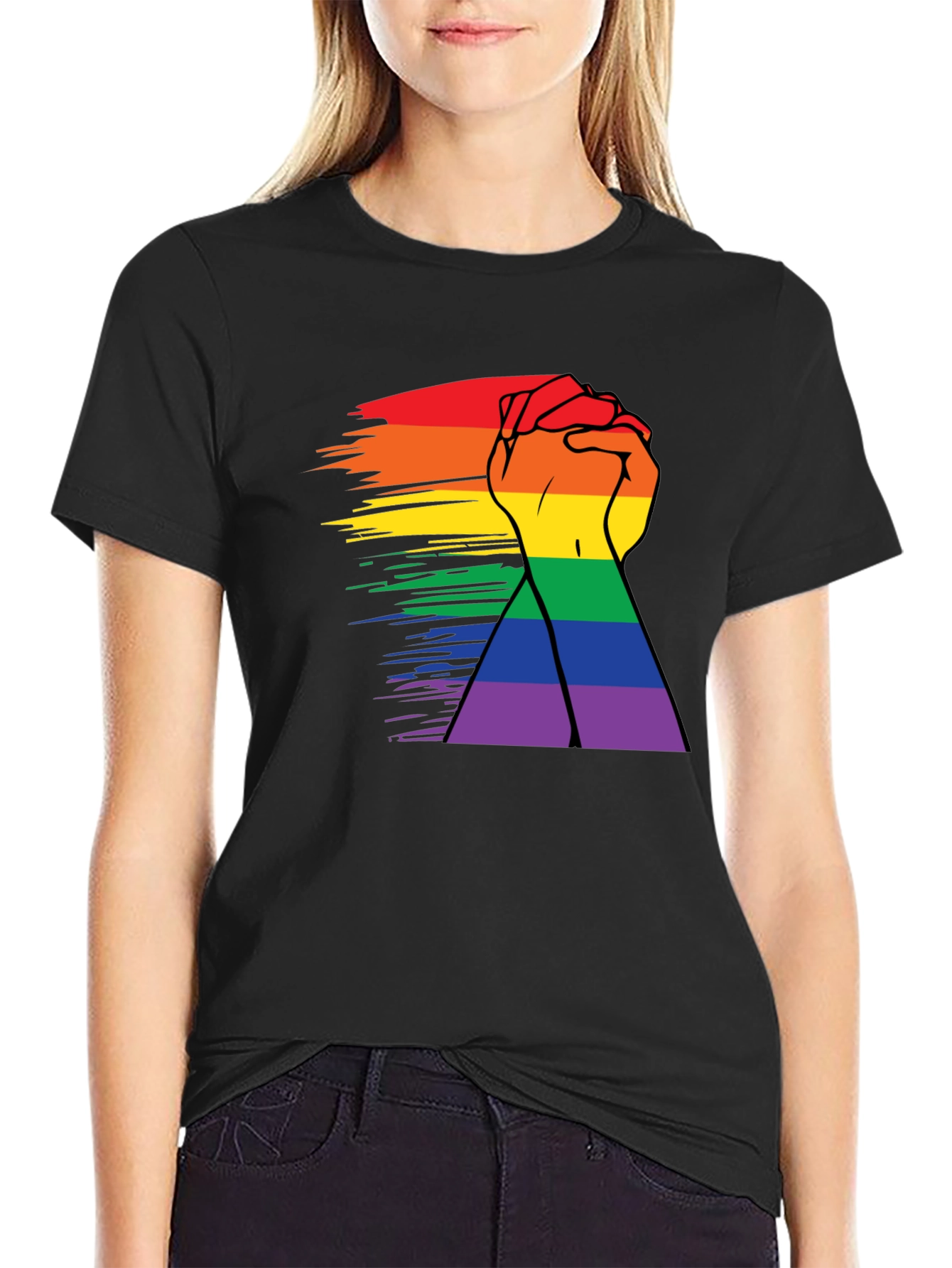 Black Pride Rainbow Hands Black T-Shirt view 2