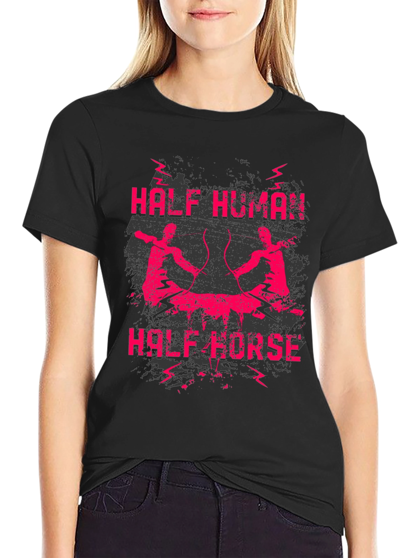 Black Half Human Half Horse Graphic Tee view 2