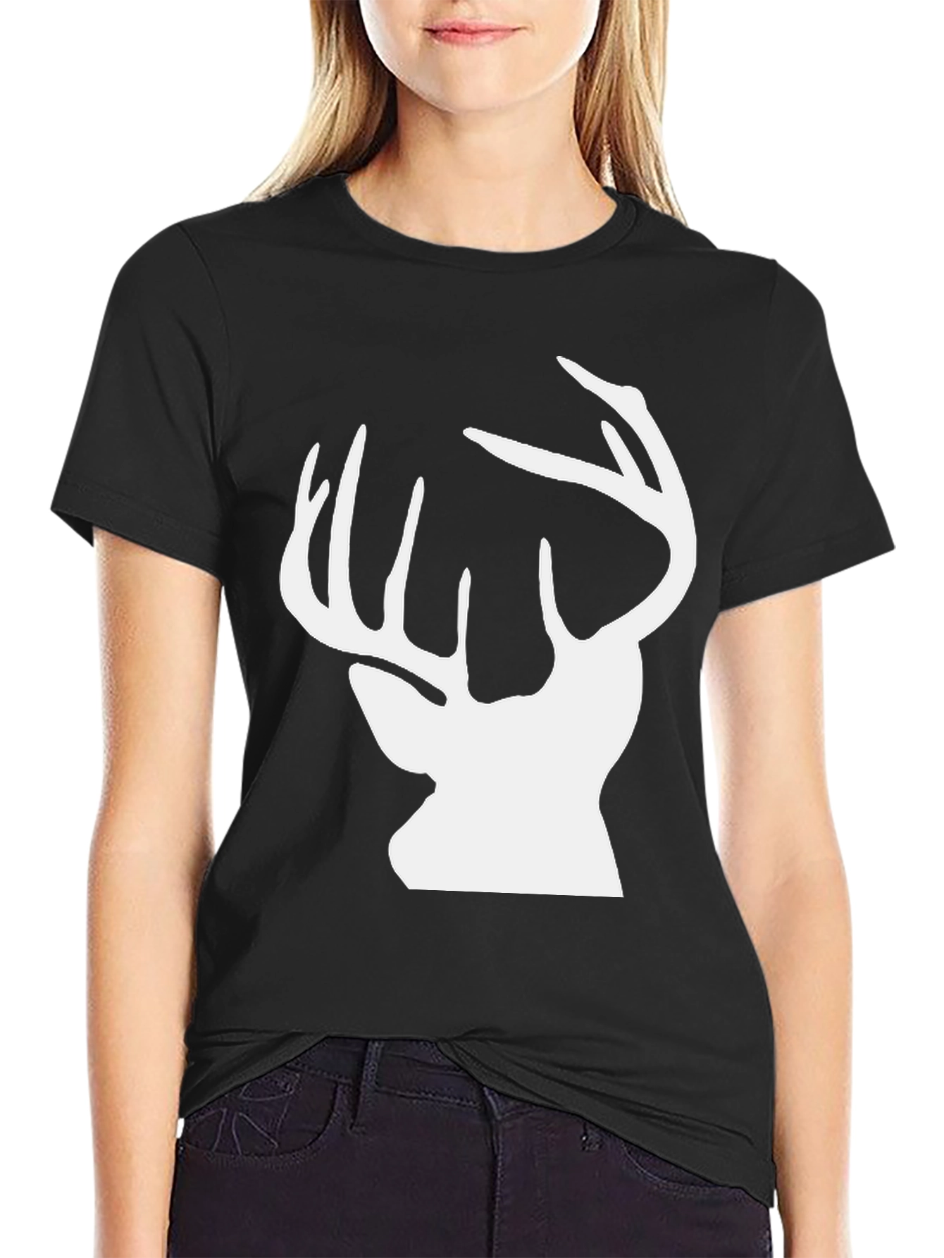 Black Deer Silhouette Graphic Tee - Black Cotton Comfort view 2
