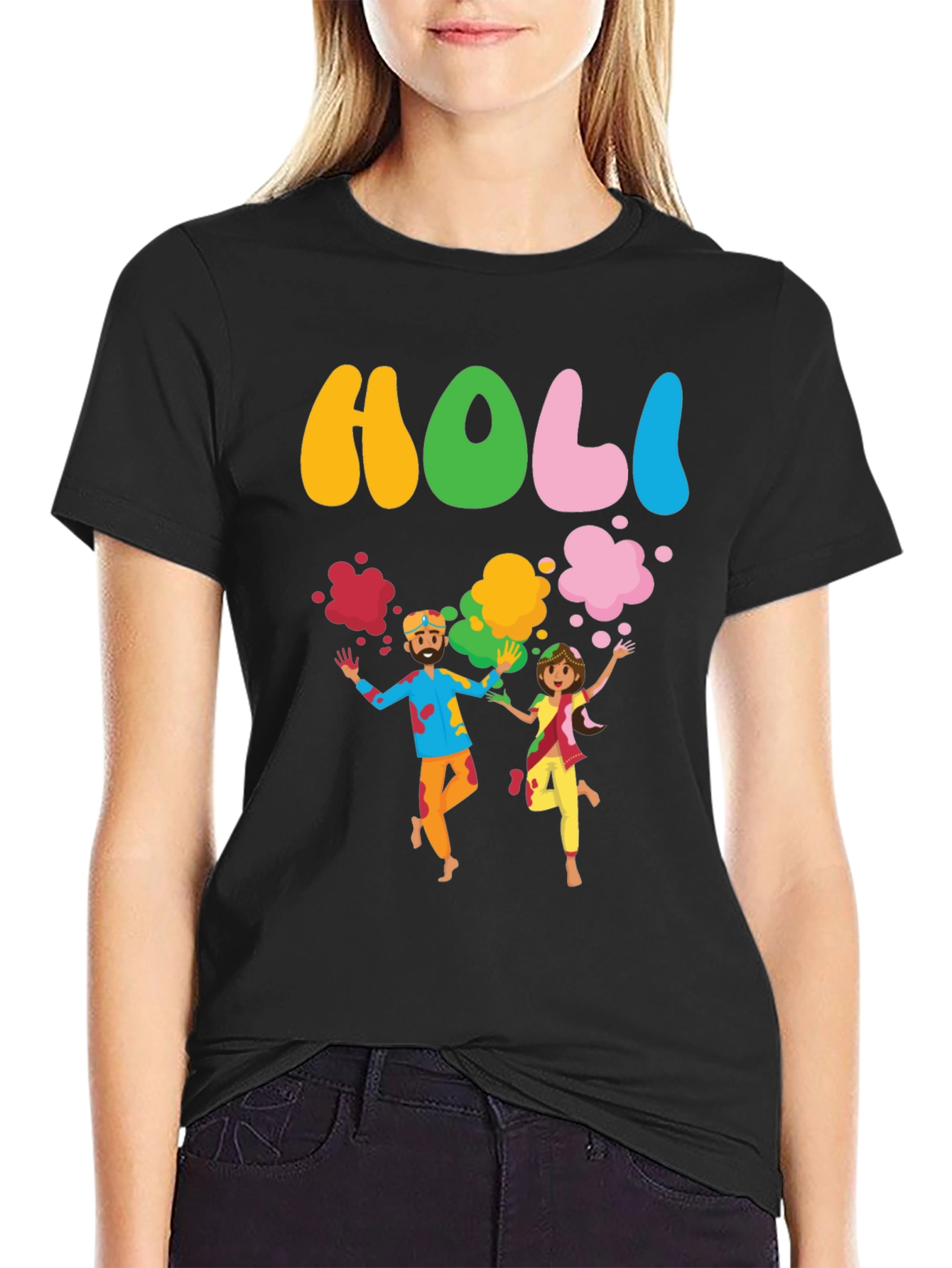 Holi Festival Black Graphic T-Shirt - 2