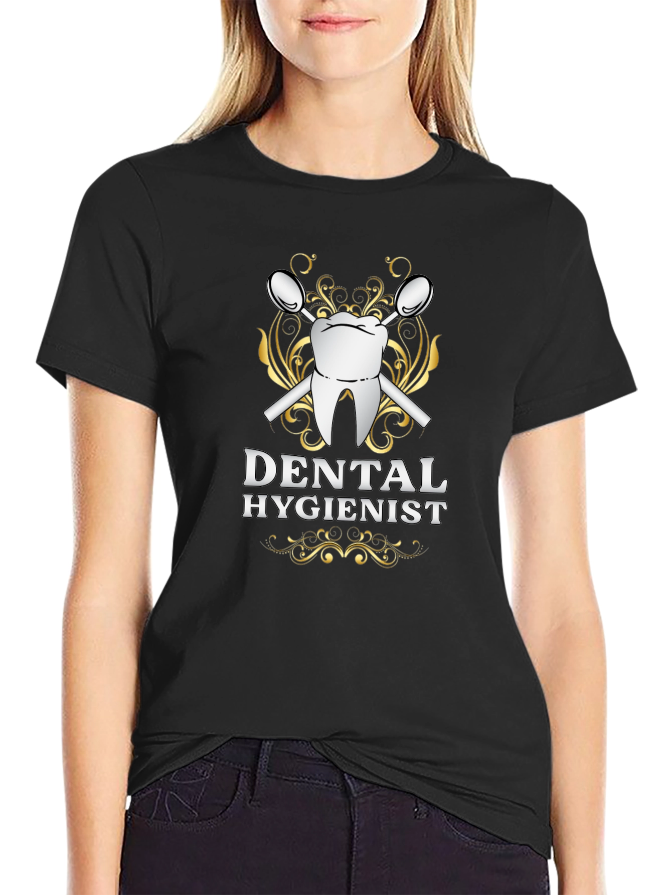 Black Dental Hygienist Graphic T-Shirt - Black Cotton Tee view 2