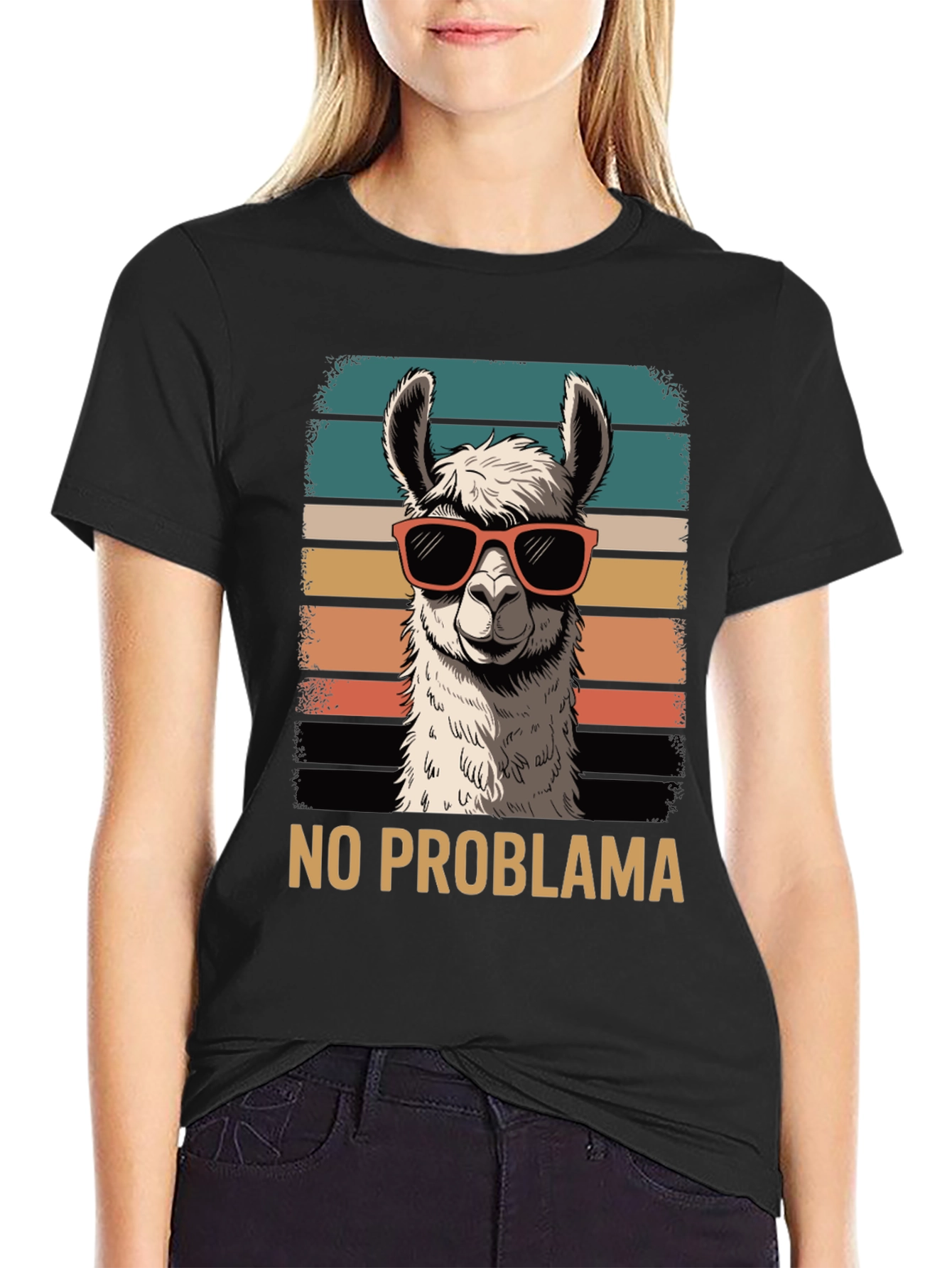 Black No Problama Llama Graphic Tee - Cool & Quirky Style view 2