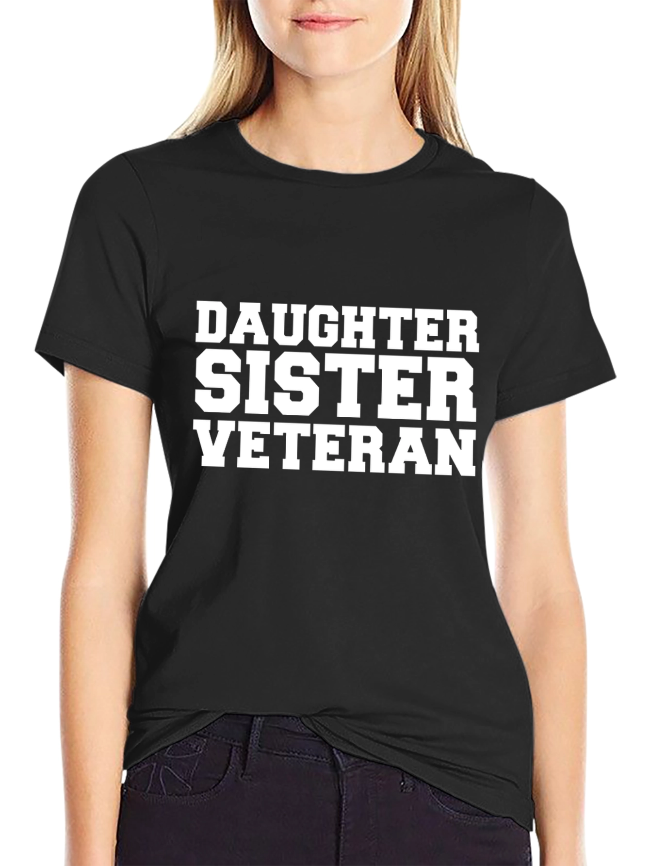 Black Daughter Sister Veteran Graphic Tee - Black view 2
