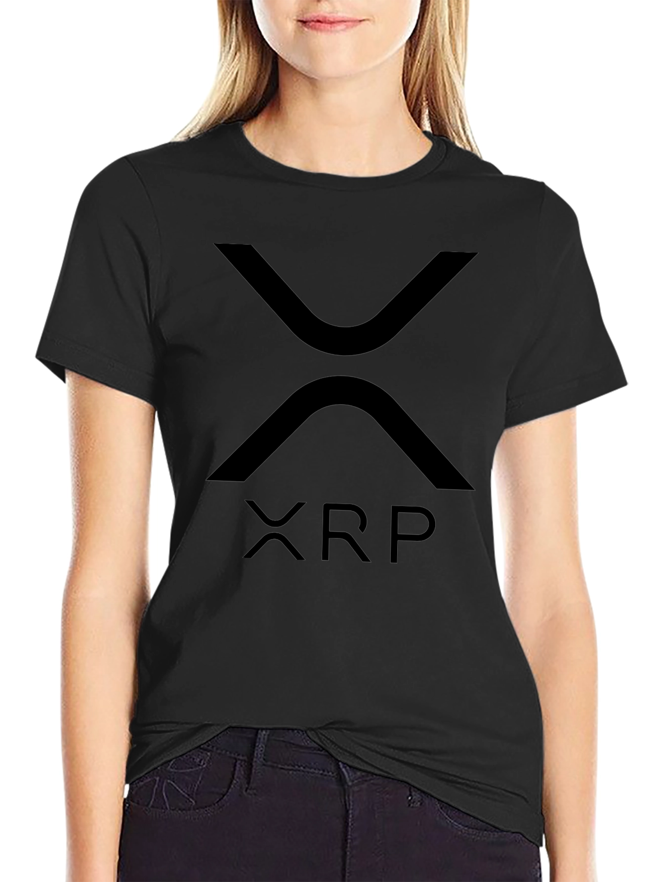Black XRP Cryptocurrency Logo Black T-Shirt view 2