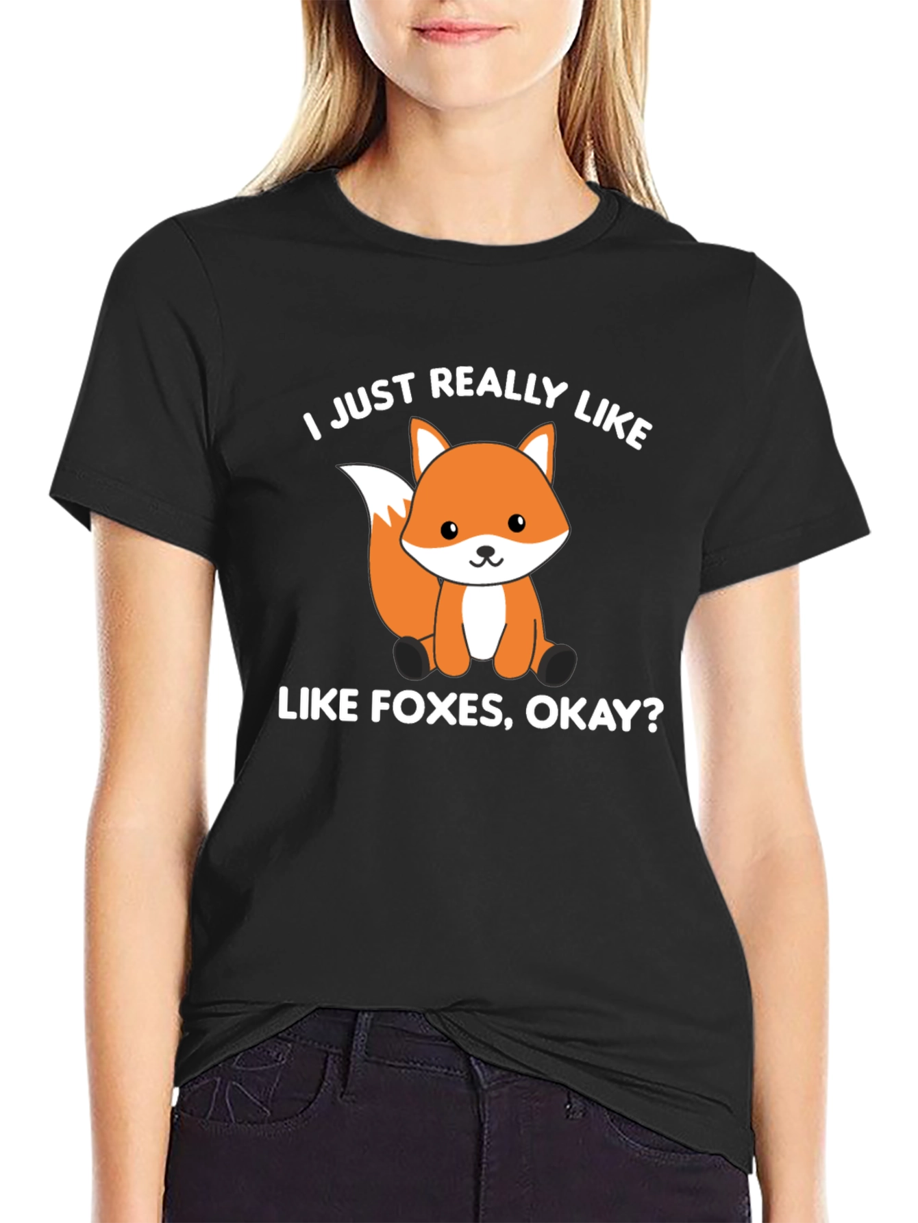 Black Cute Fox Graphic T-Shirt - I Just Really Like Foxes view 2