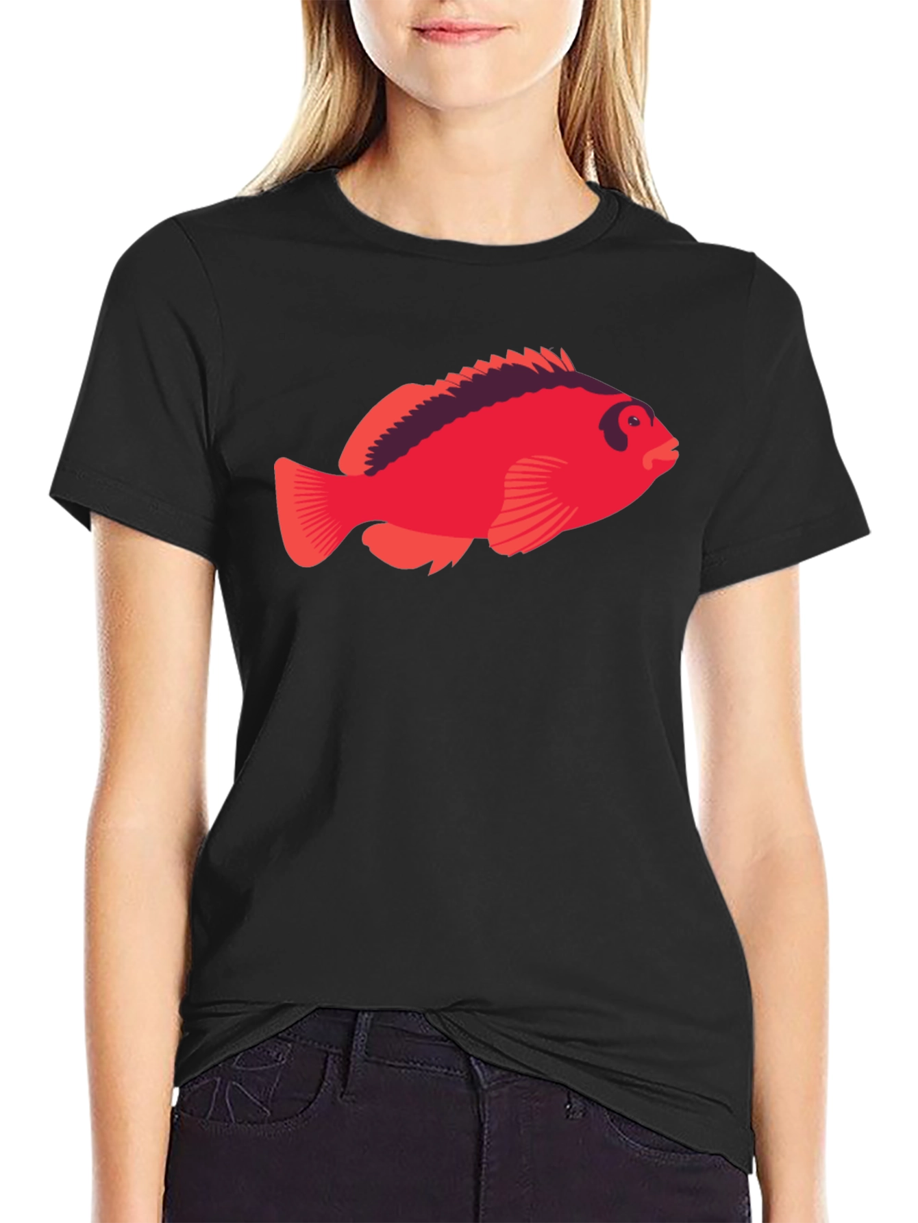 Black Red Fish Graphic Tee - Unique Design view 2