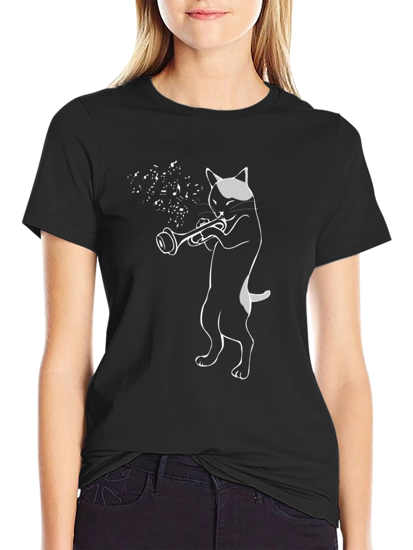 Black Cat Trumpet Player Graphic Tee view 2