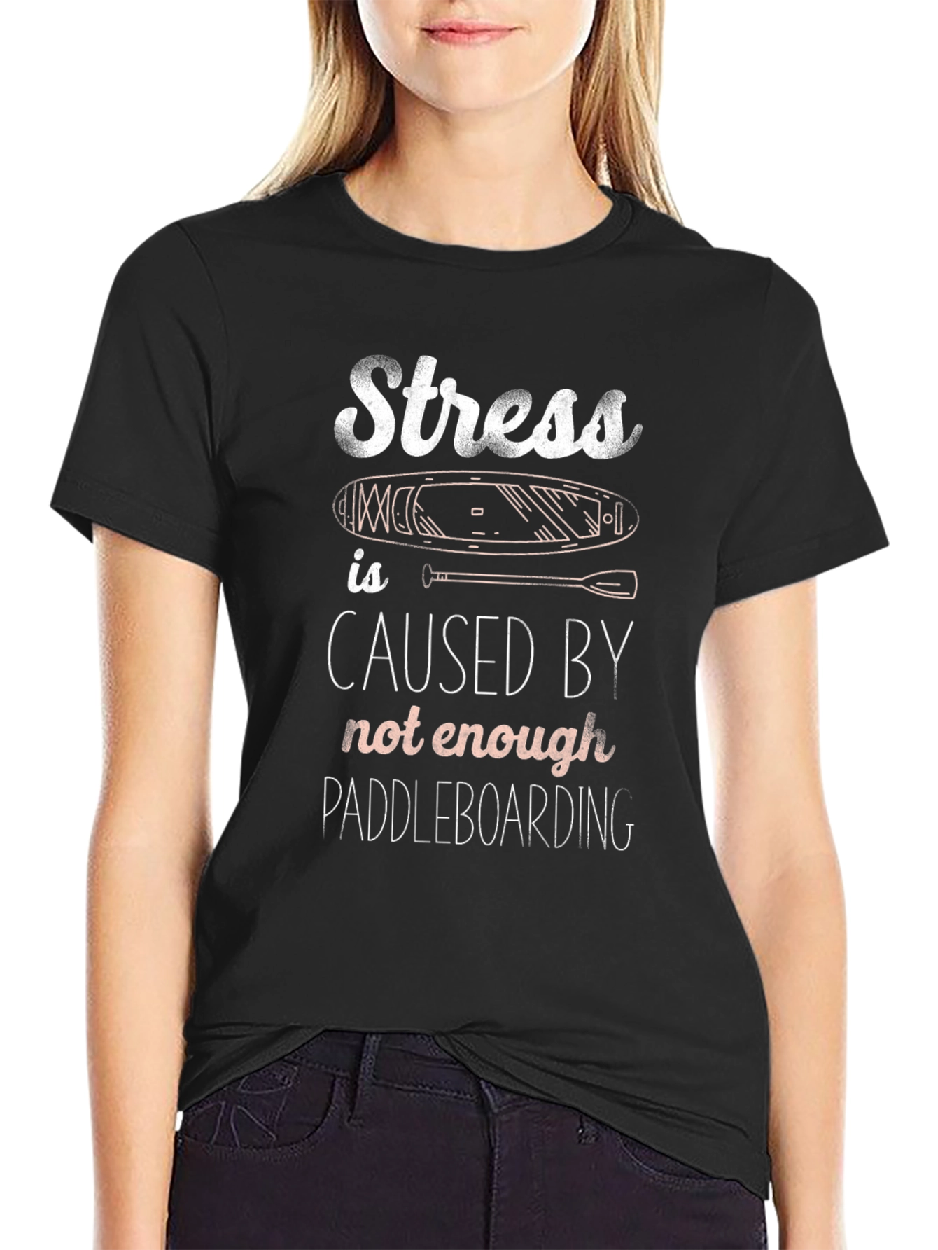 Stress Paddleboarding T-Shirt - Black Graphic Tee - 2