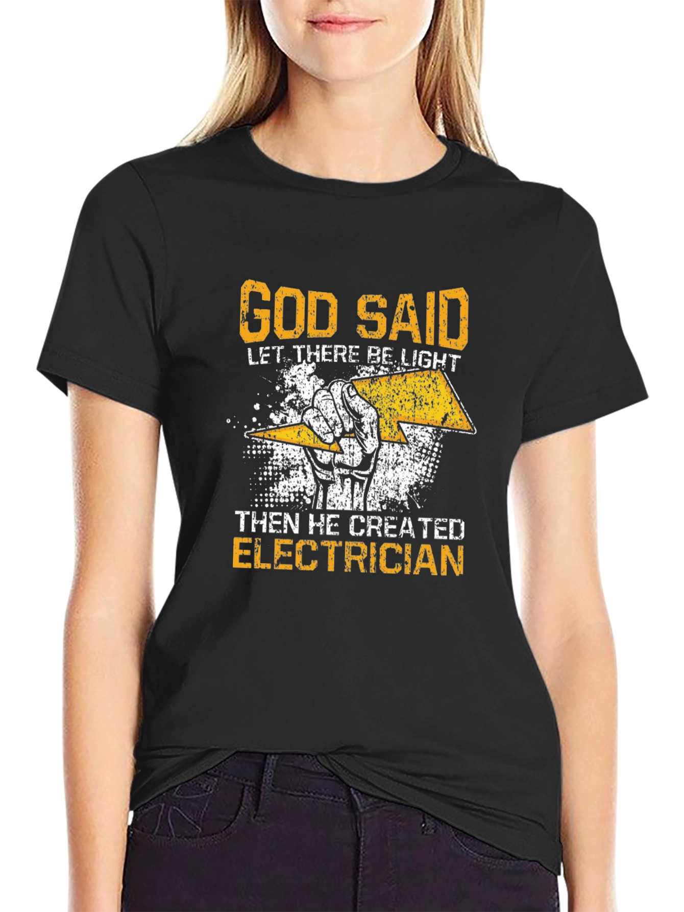 Black Electrician T-Shirt - God Said Let There Be Light view 2