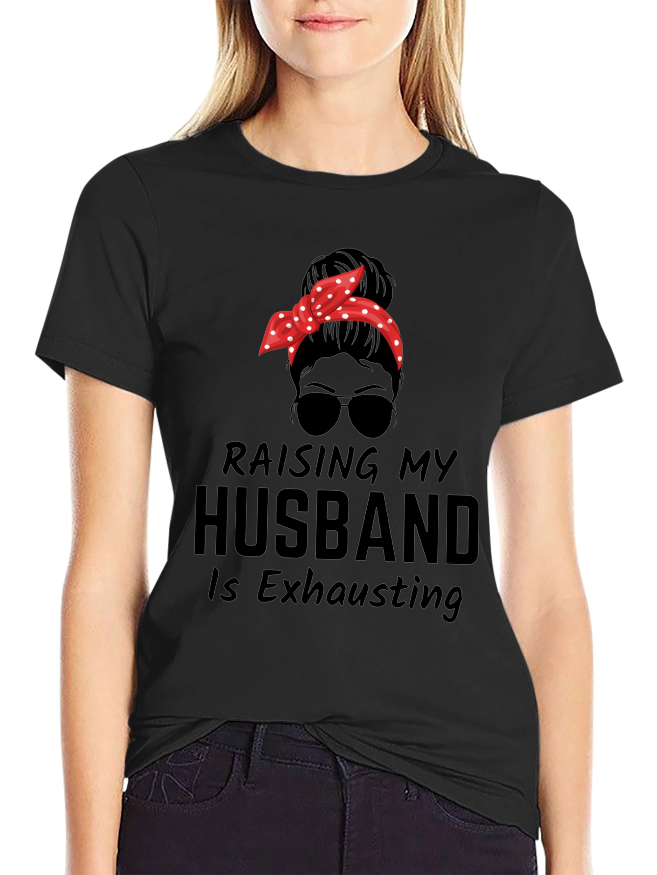 Black Raising My Husband Funny Graphic Tee view 2