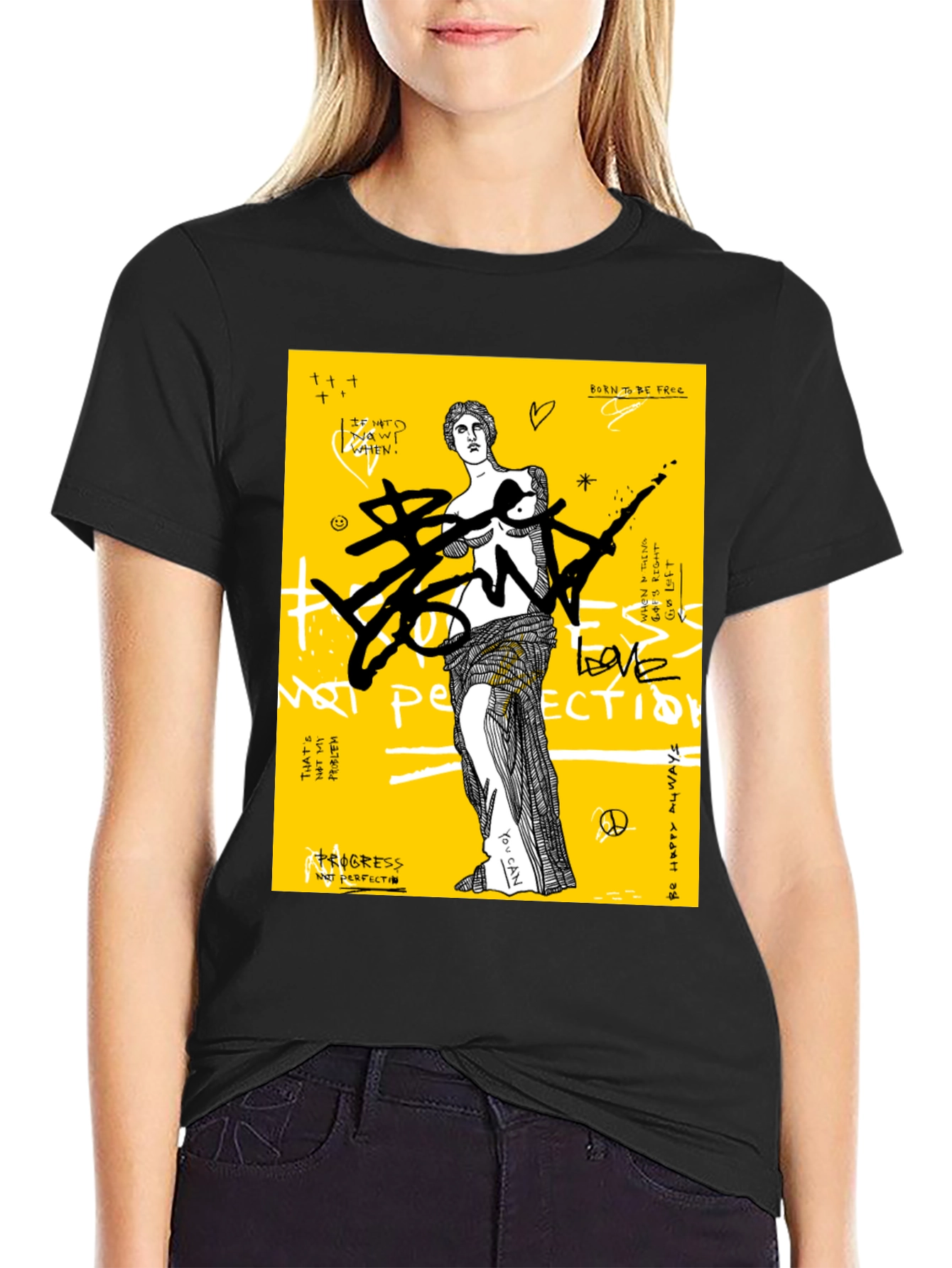 Black Edgy Graphic Print T-Shirt view 2