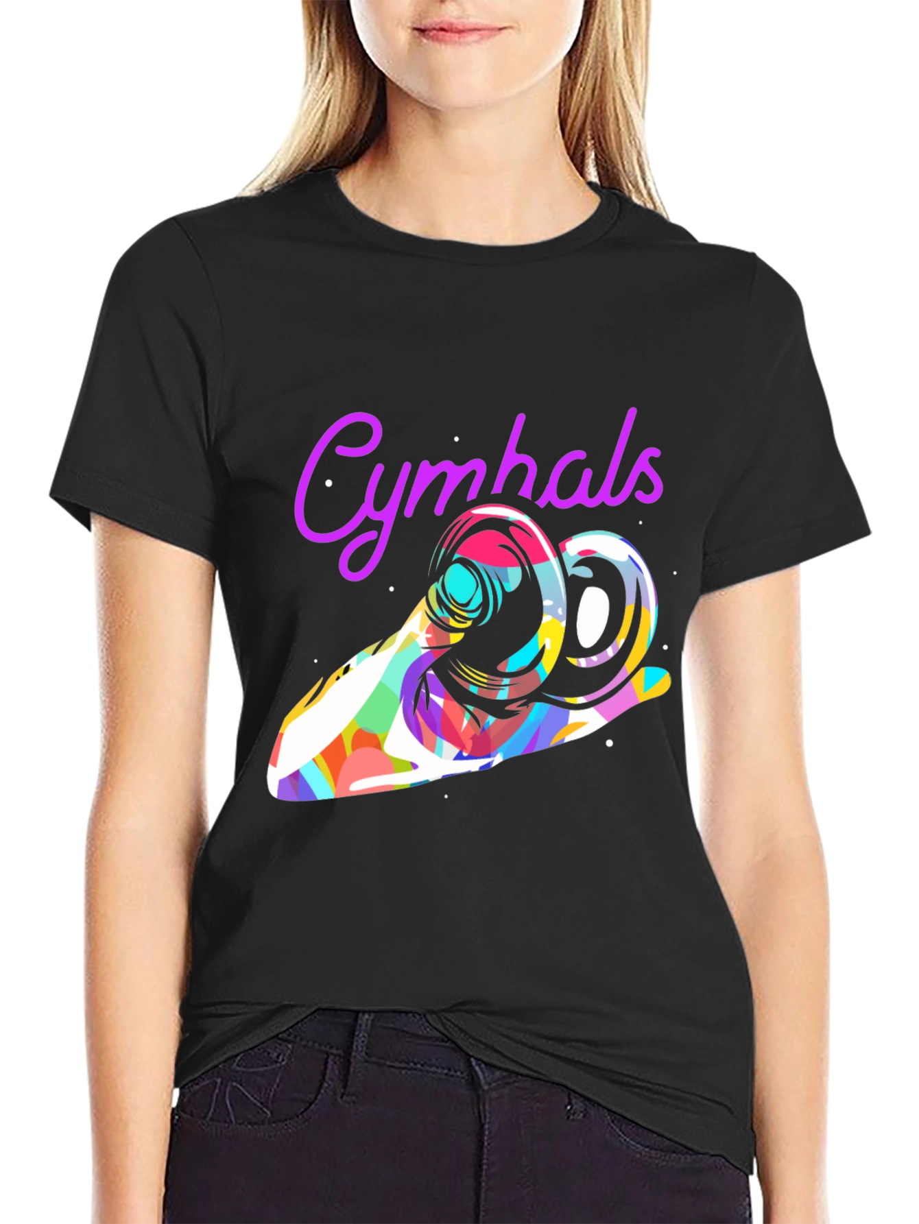 Black Cymbal T-Shirt - Colorful Music Graphic Tee view 2