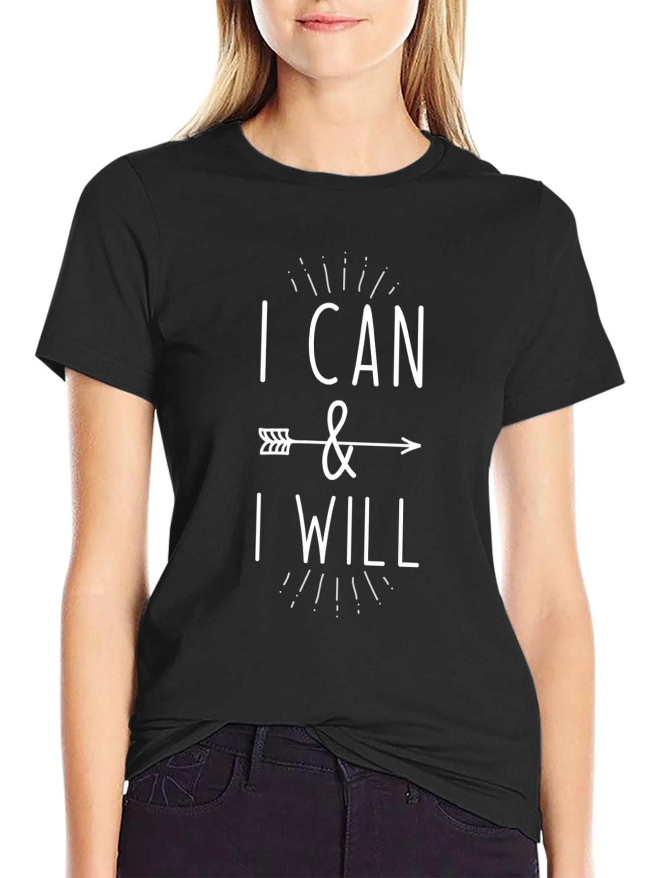 Black Motivational Black T-Shirt: I Can & I Will view 2