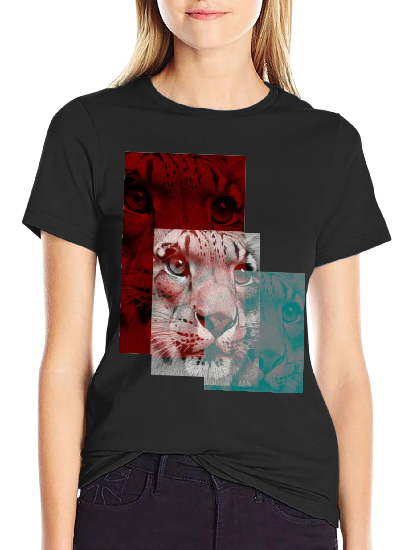 Black Abstract Lion Graphic Black T-Shirt view 2