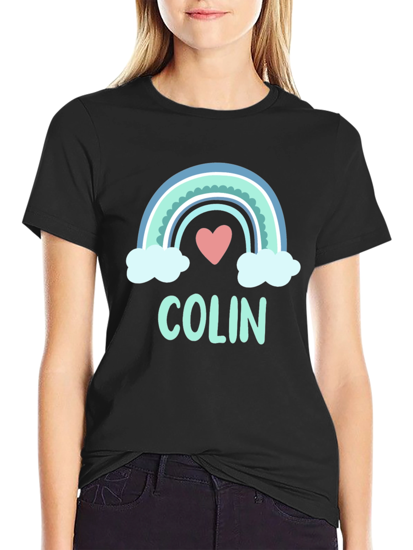 Black Colin Rainbow Heart Graphic T-Shirt - Soft Cotton Blend view 2