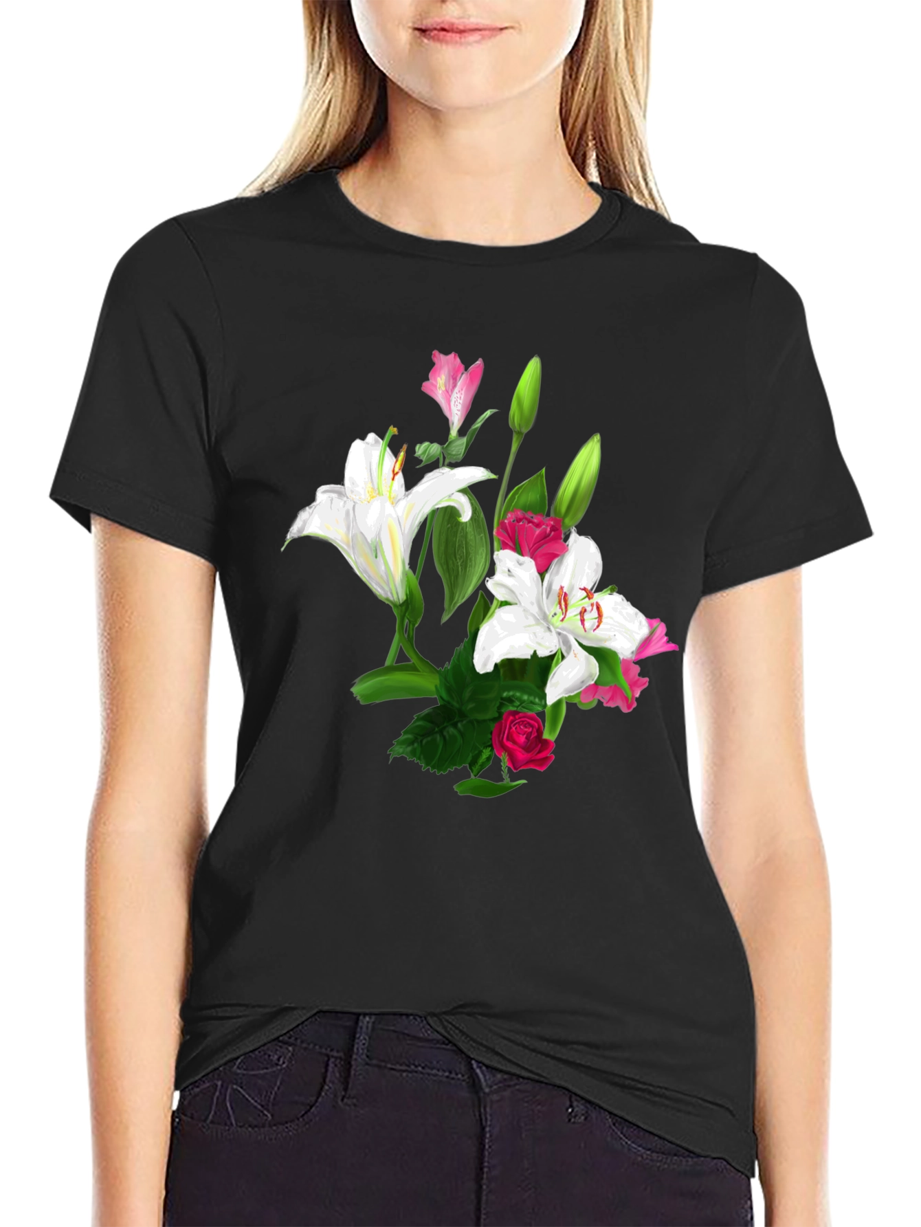 Black Floral Print T-Shirt view 2