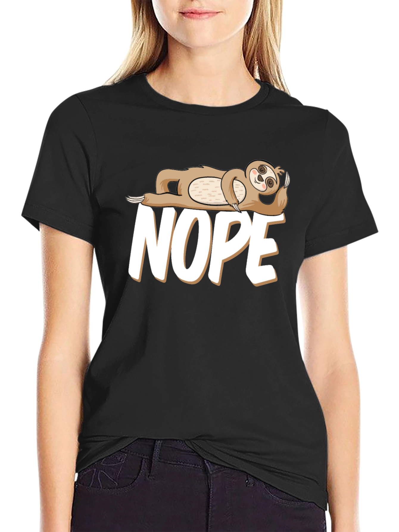 Black Nope Sloth T-Shirt - Funny Lazy Day Tee view 2