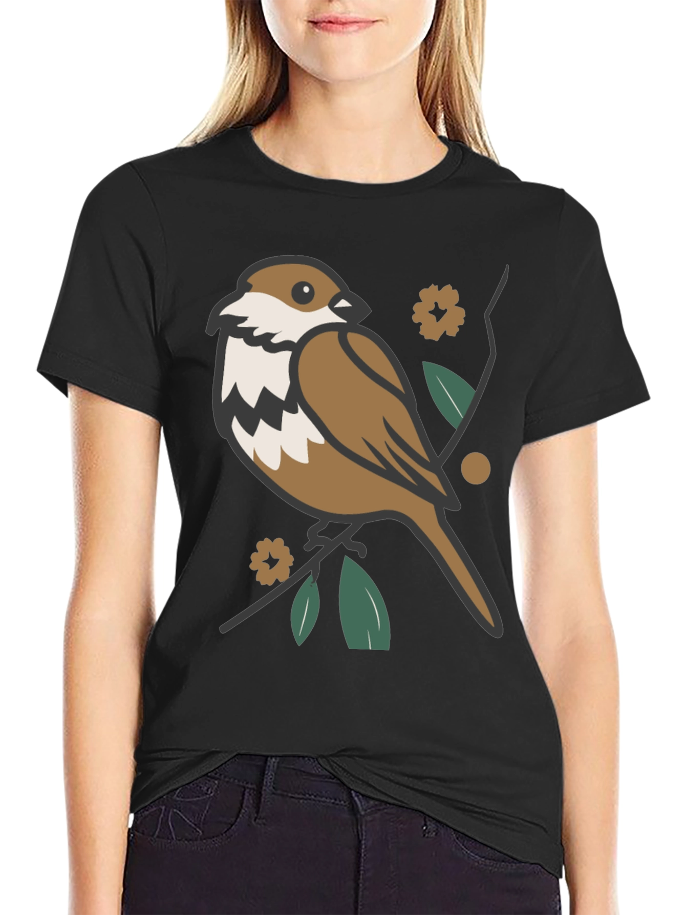 Black Bird & Branch Graphic T-Shirt - Casual Style view 2