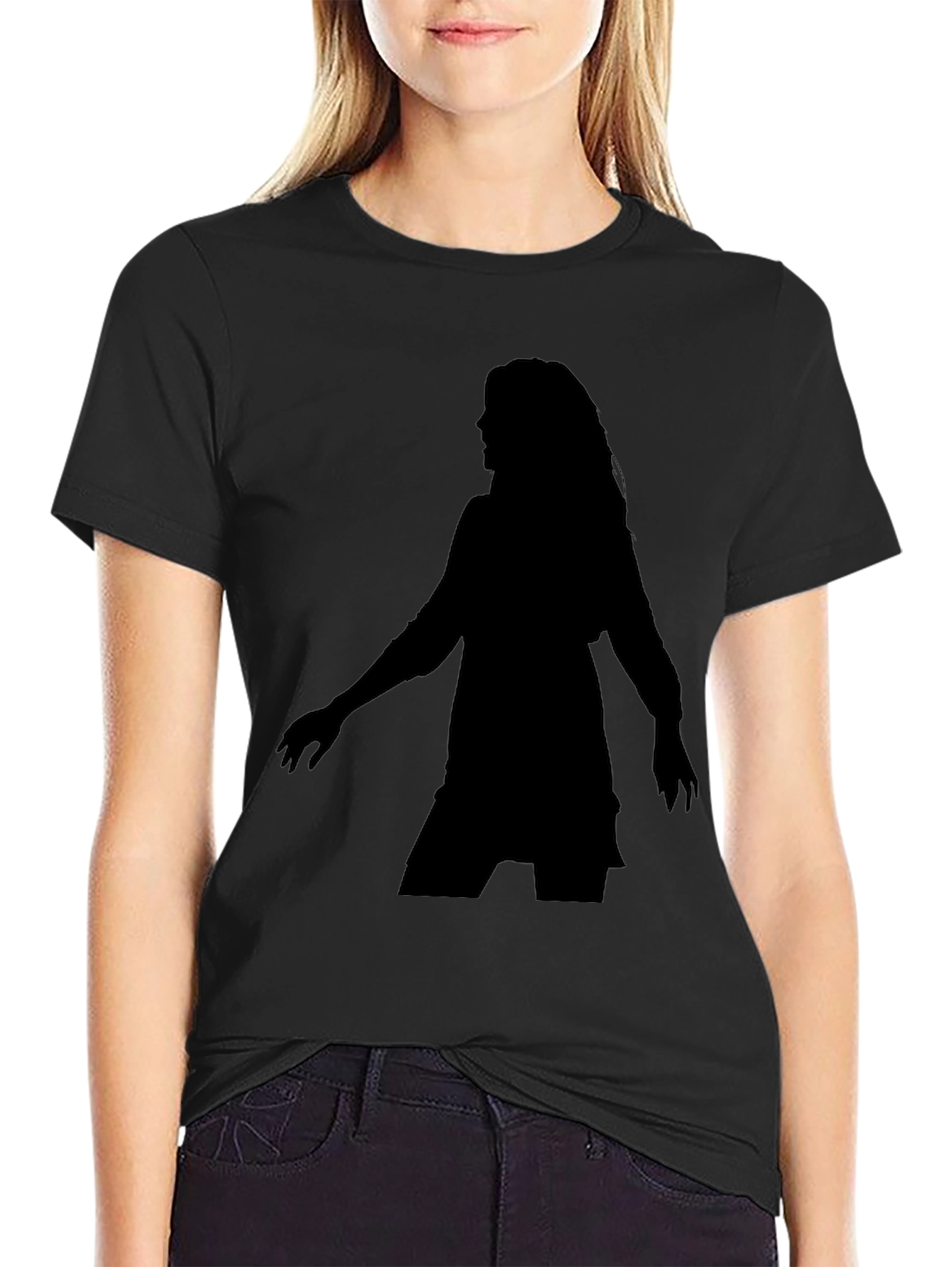 Black Silhouette Tee - Woman Figure Black T-Shirt view 2