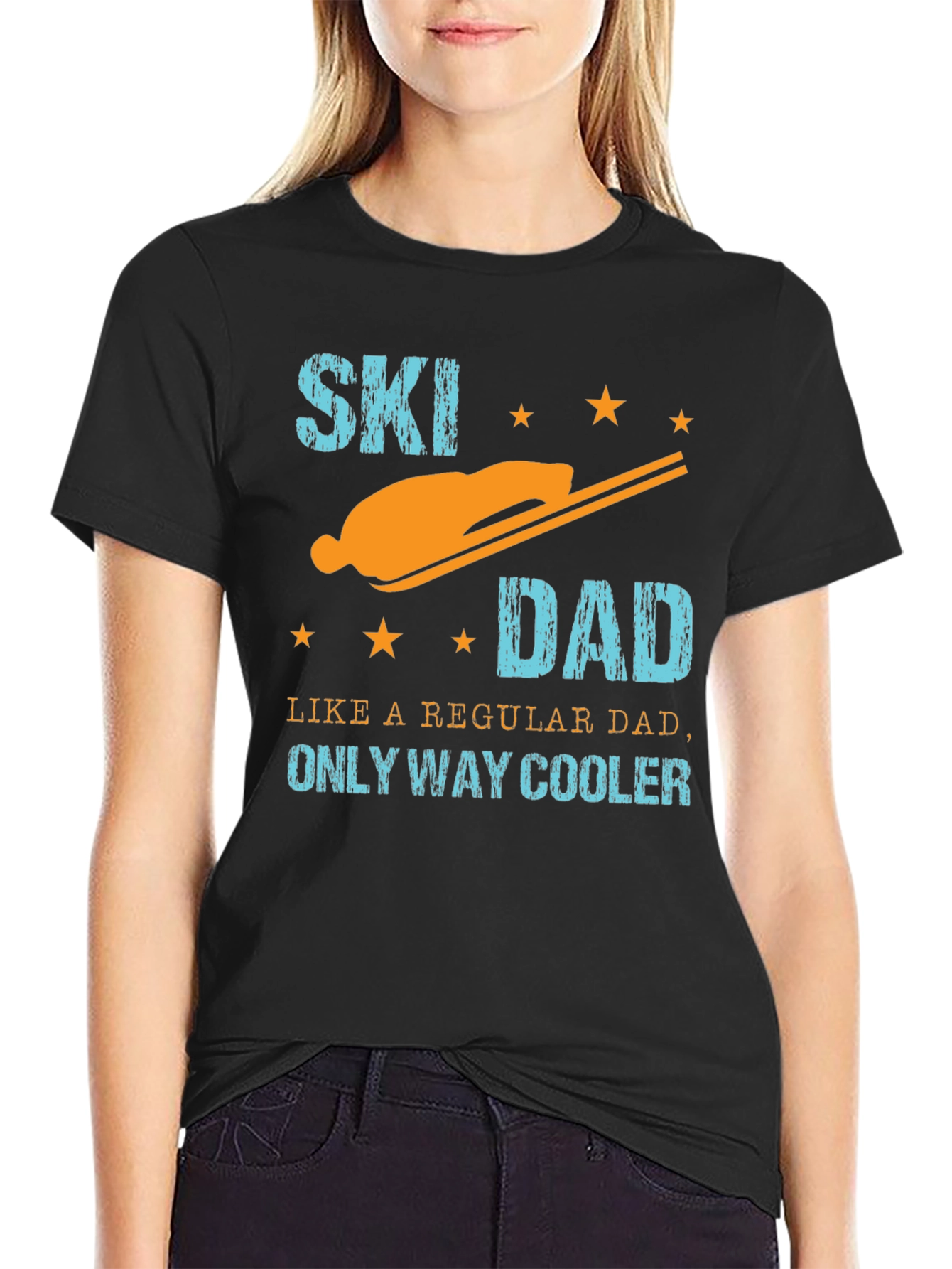 Black Cool Ski Dad Graphic Tee - Black Cotton T-Shirt view 2