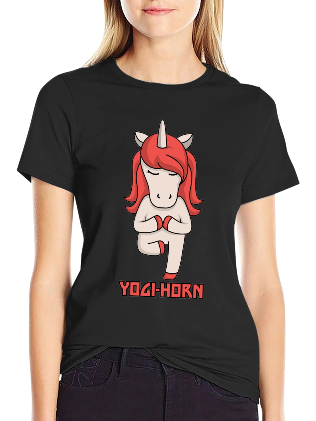 Black Yogi-Horn Unicorn T-Shirt view 2