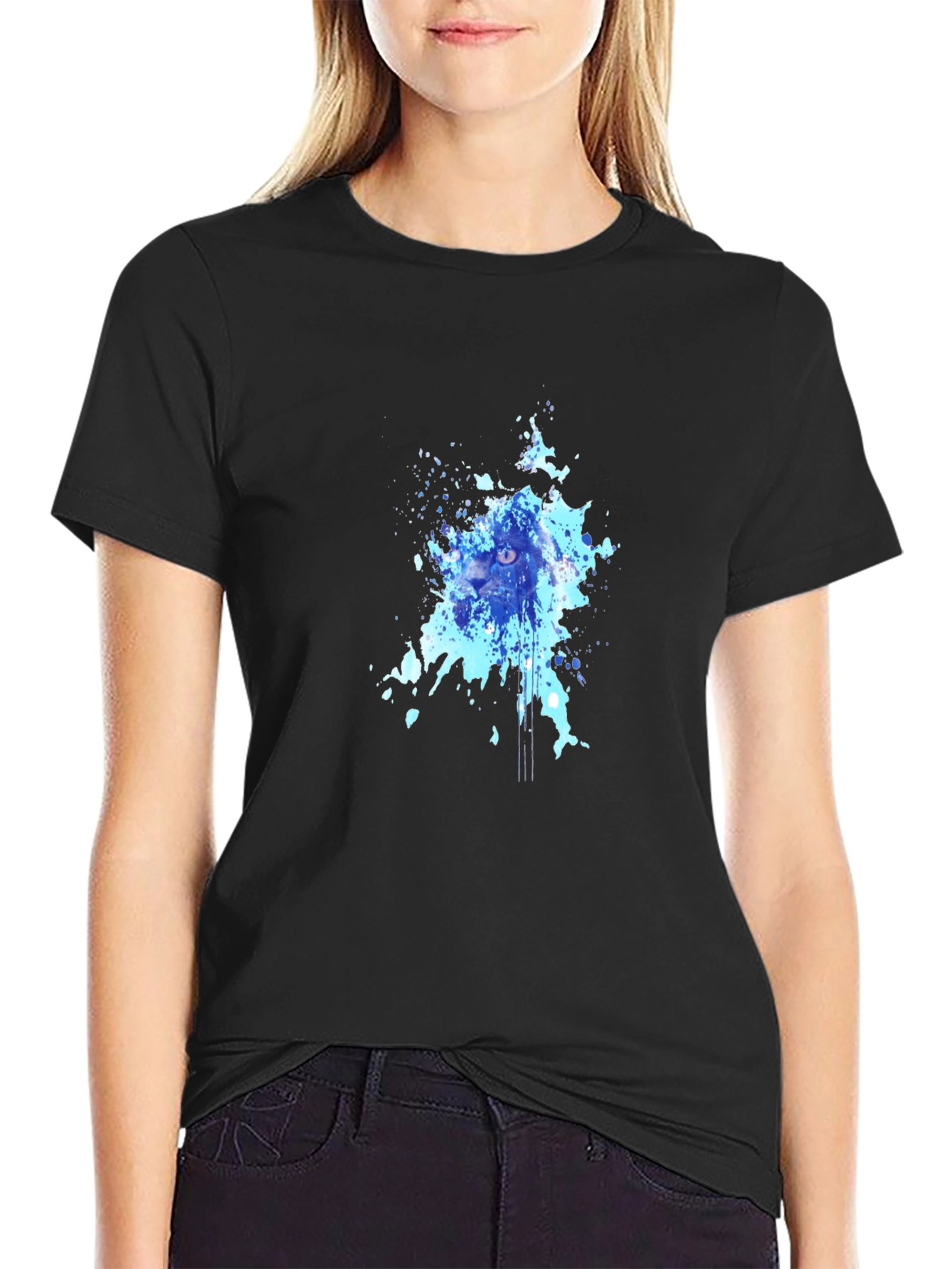 Black Abstract Cat Splash Tee - Black view 2