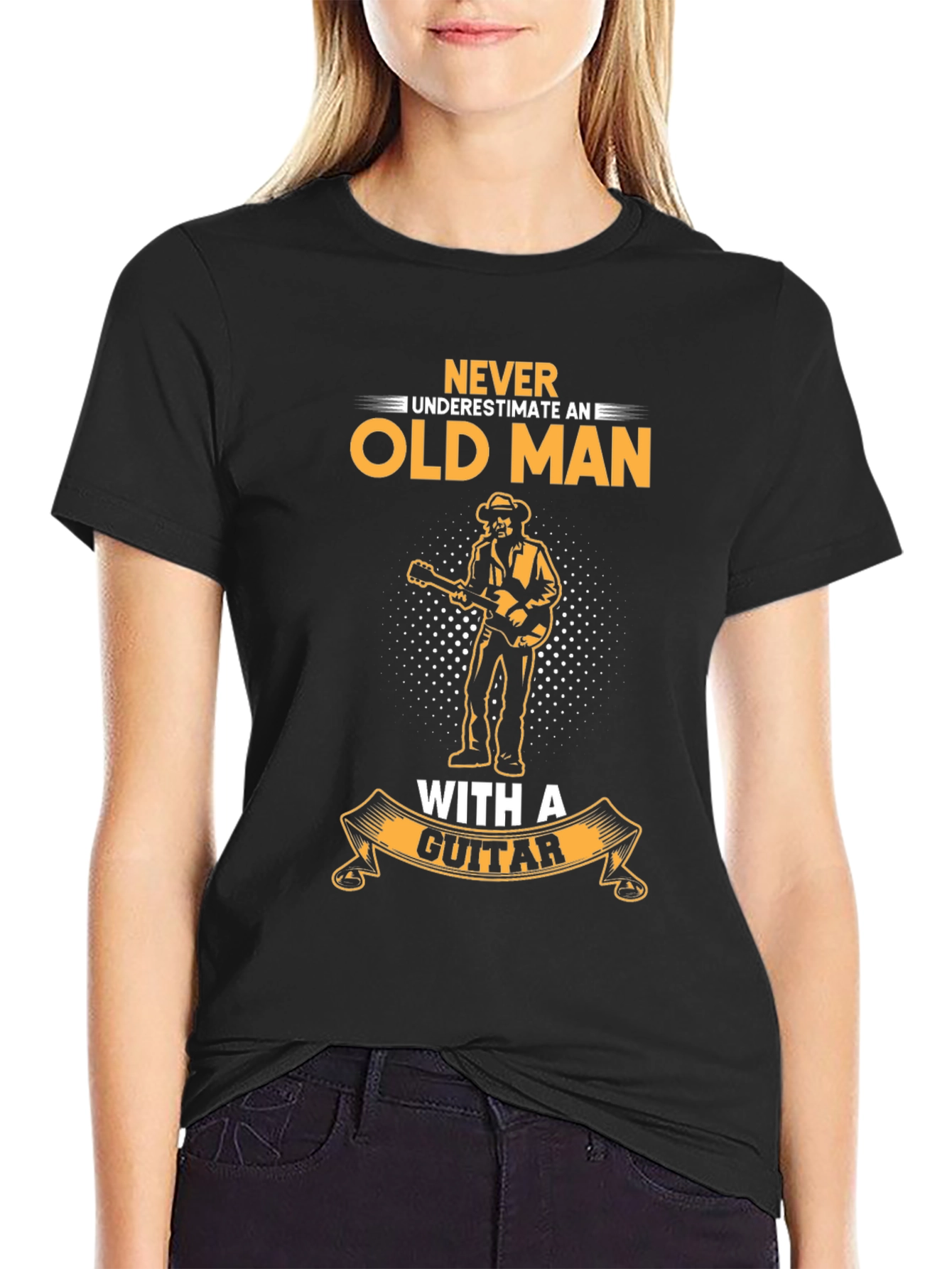 Black Never Underestimate an Old Man with a Guitar T-Shirt view 2