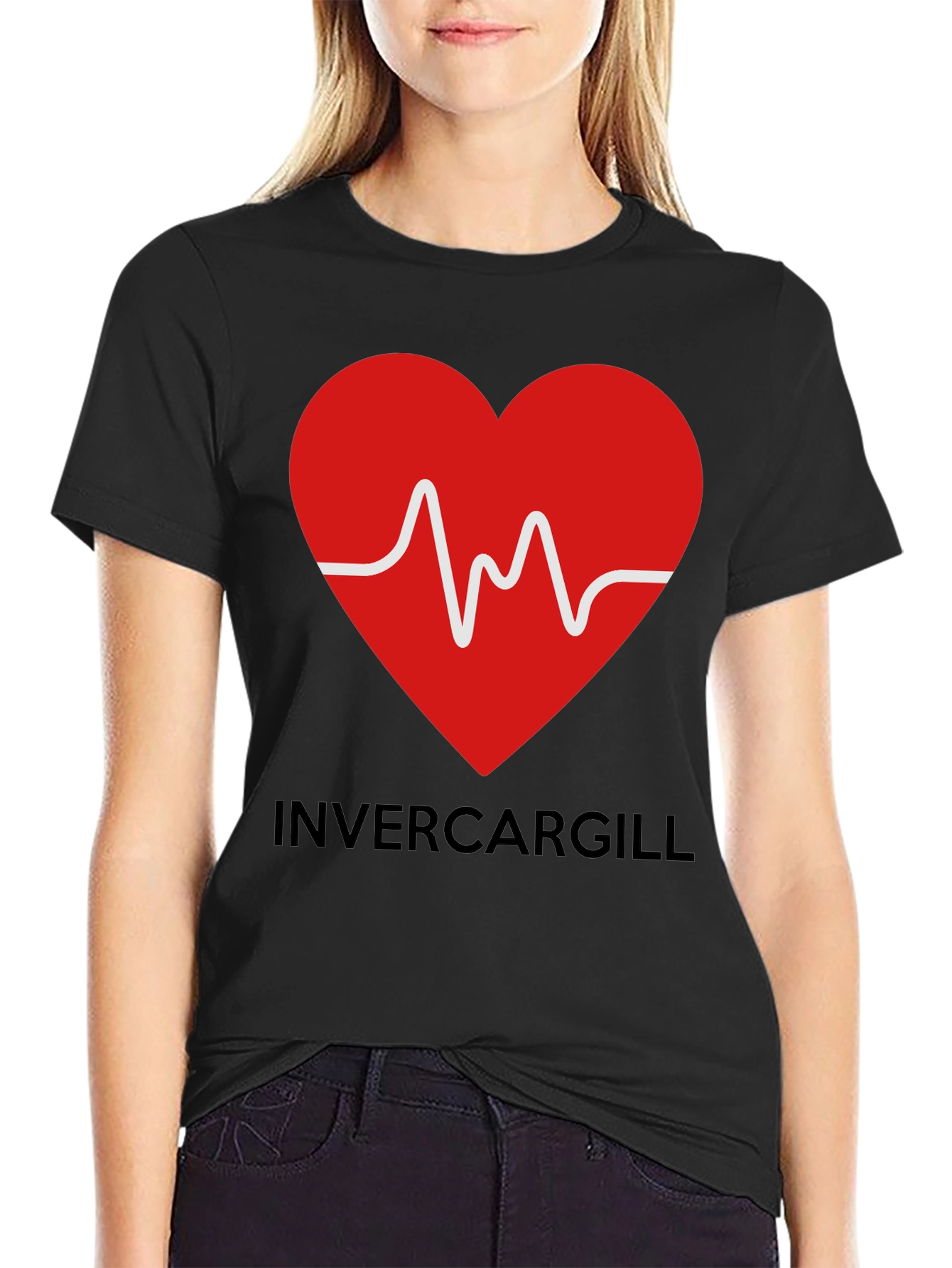 Black Invercargill Love Heartbeat Graphic Tee view 2