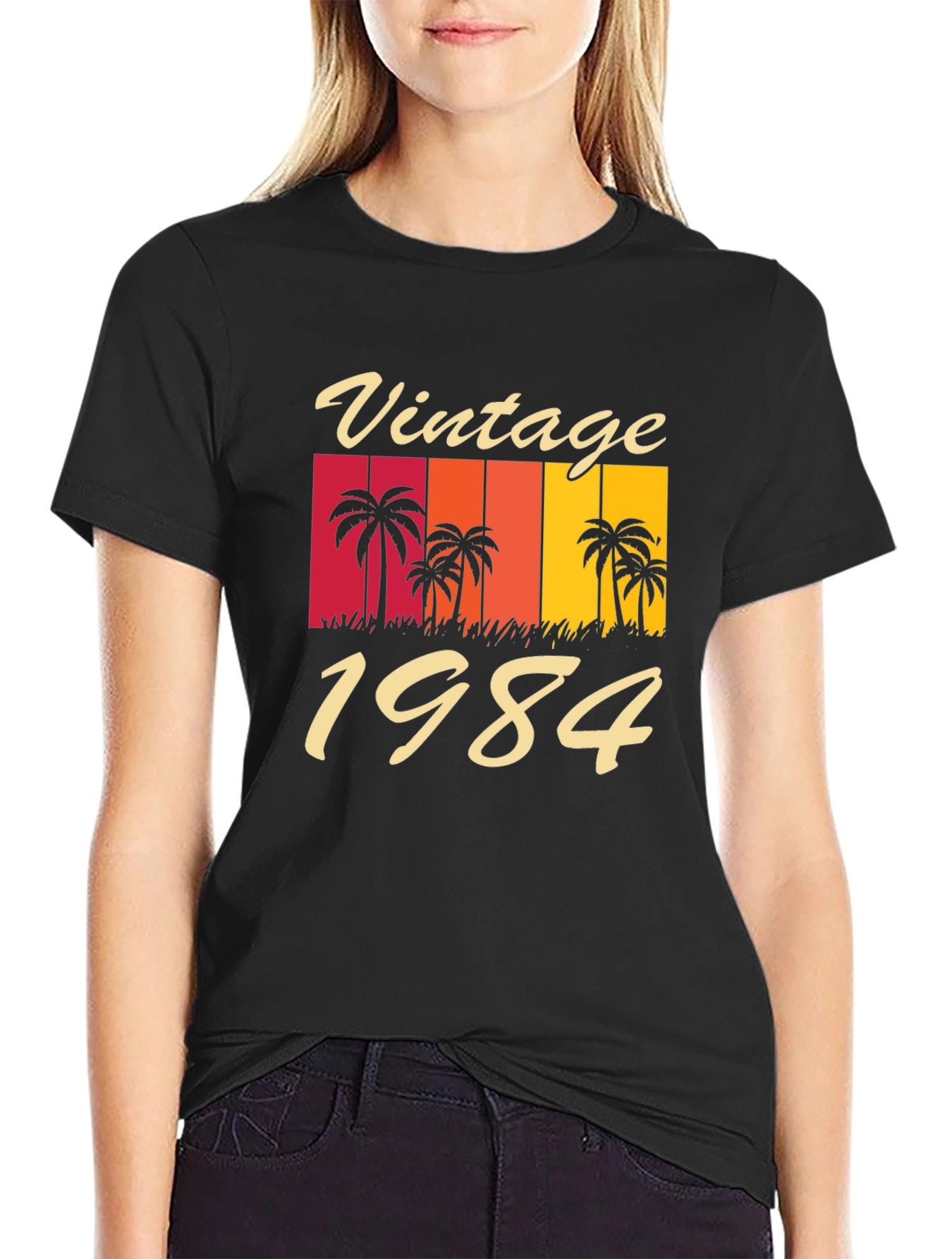 Black Vintage 1984 Palm Tree Graphic T-Shirt view 2