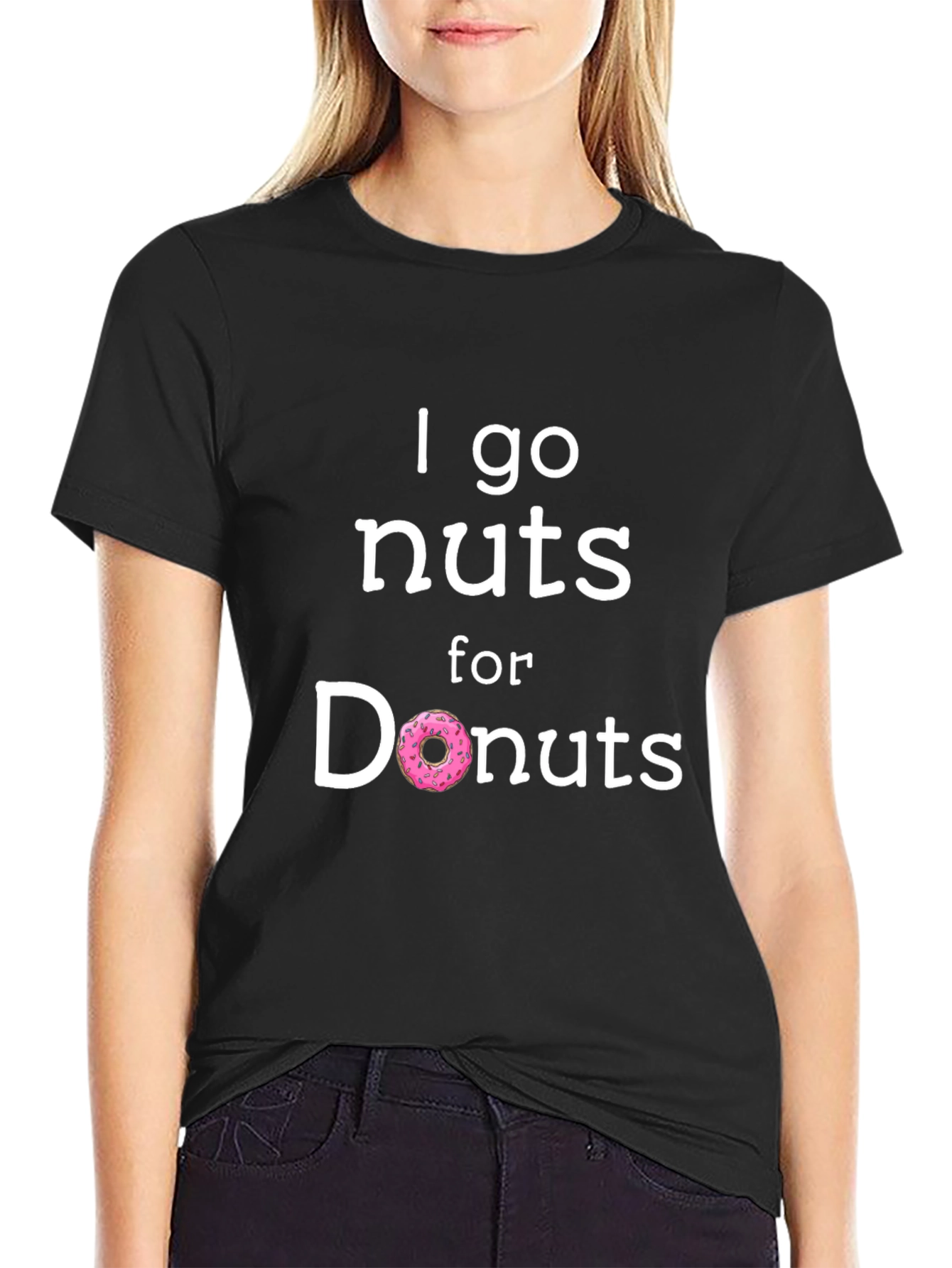 Black I Go Nuts for Donuts Funny Graphic Tee view 2