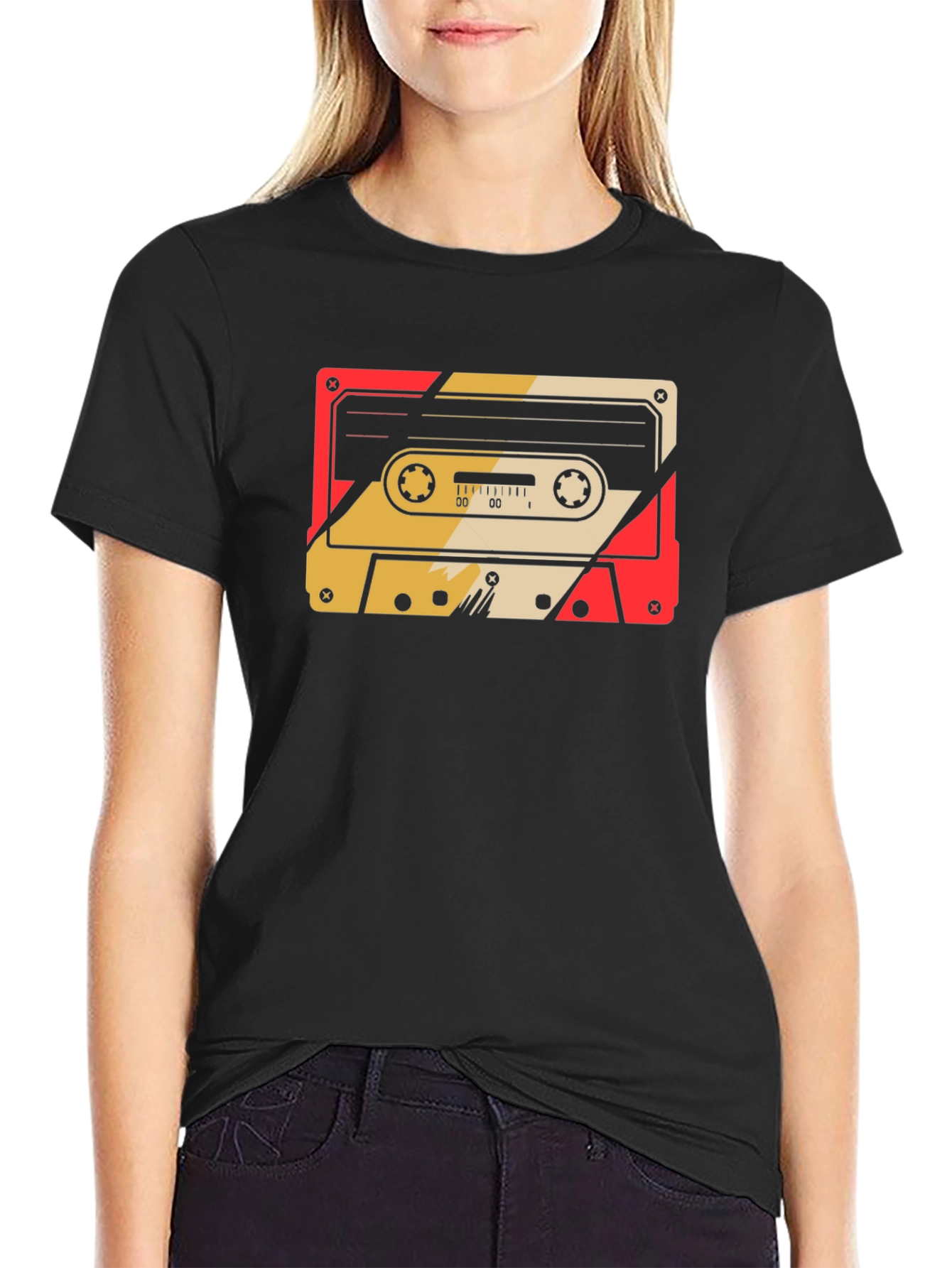 Black Retro Cassette Tape Graphic Tee - Classic Style view 2