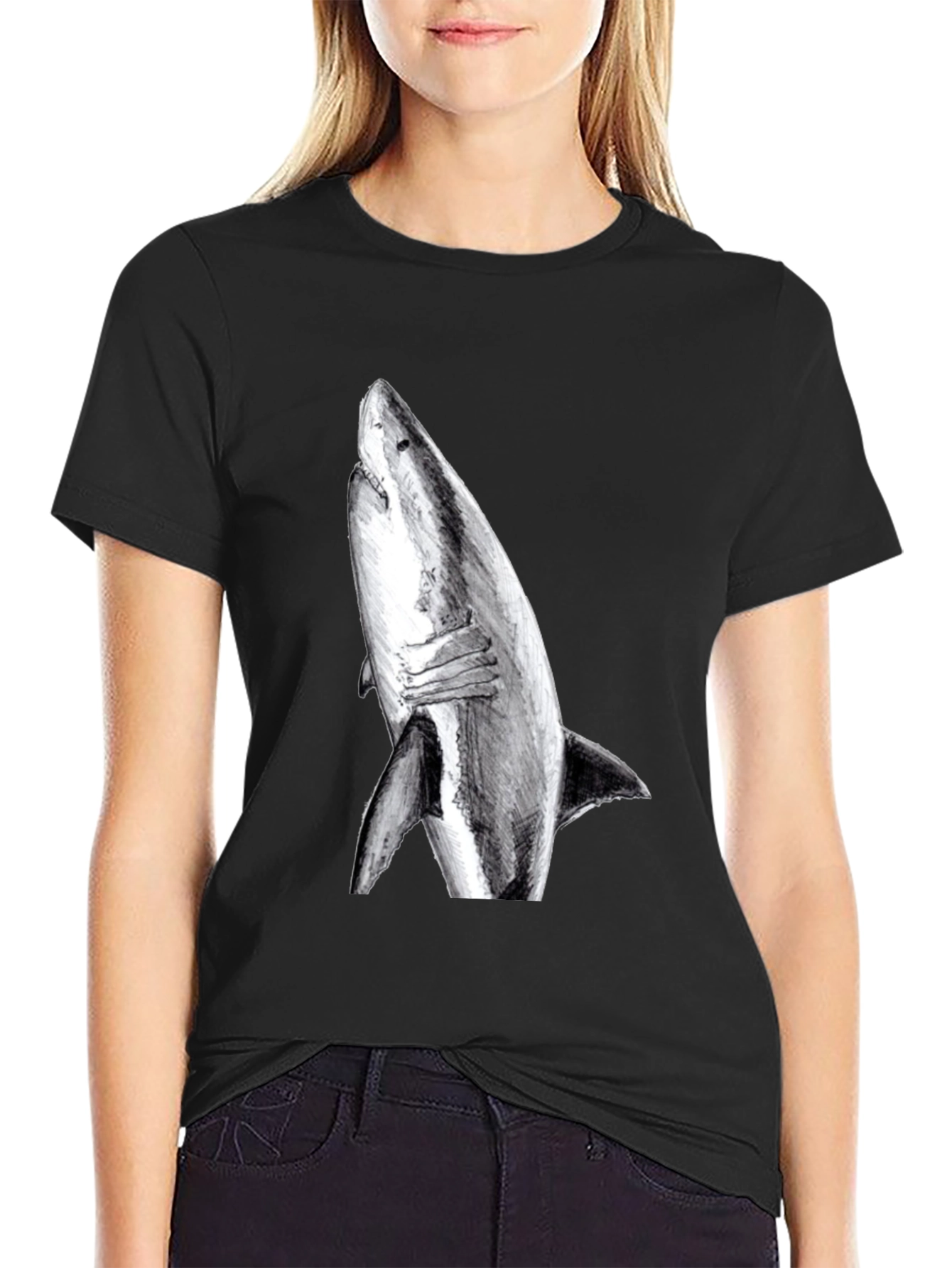Black Shark Graphic Print Black T-Shirt view 2