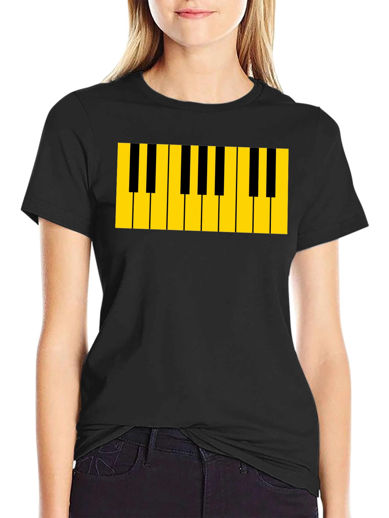 Black Piano Keys Graphic Tee - Musician's Black T-Shirt view 2