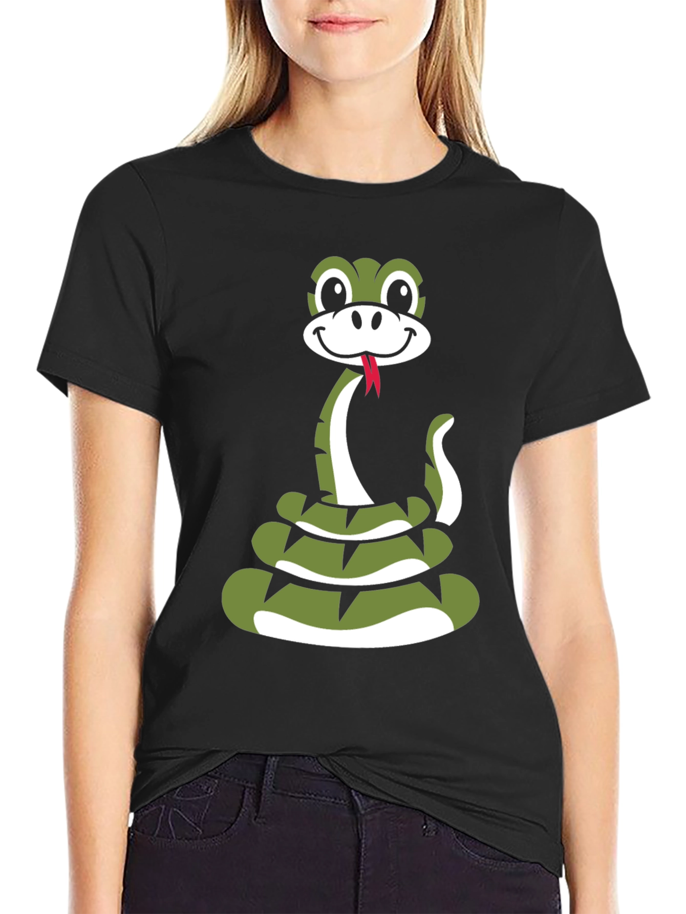 Black Snake Cartoon Graphic Black T-Shirt view 2