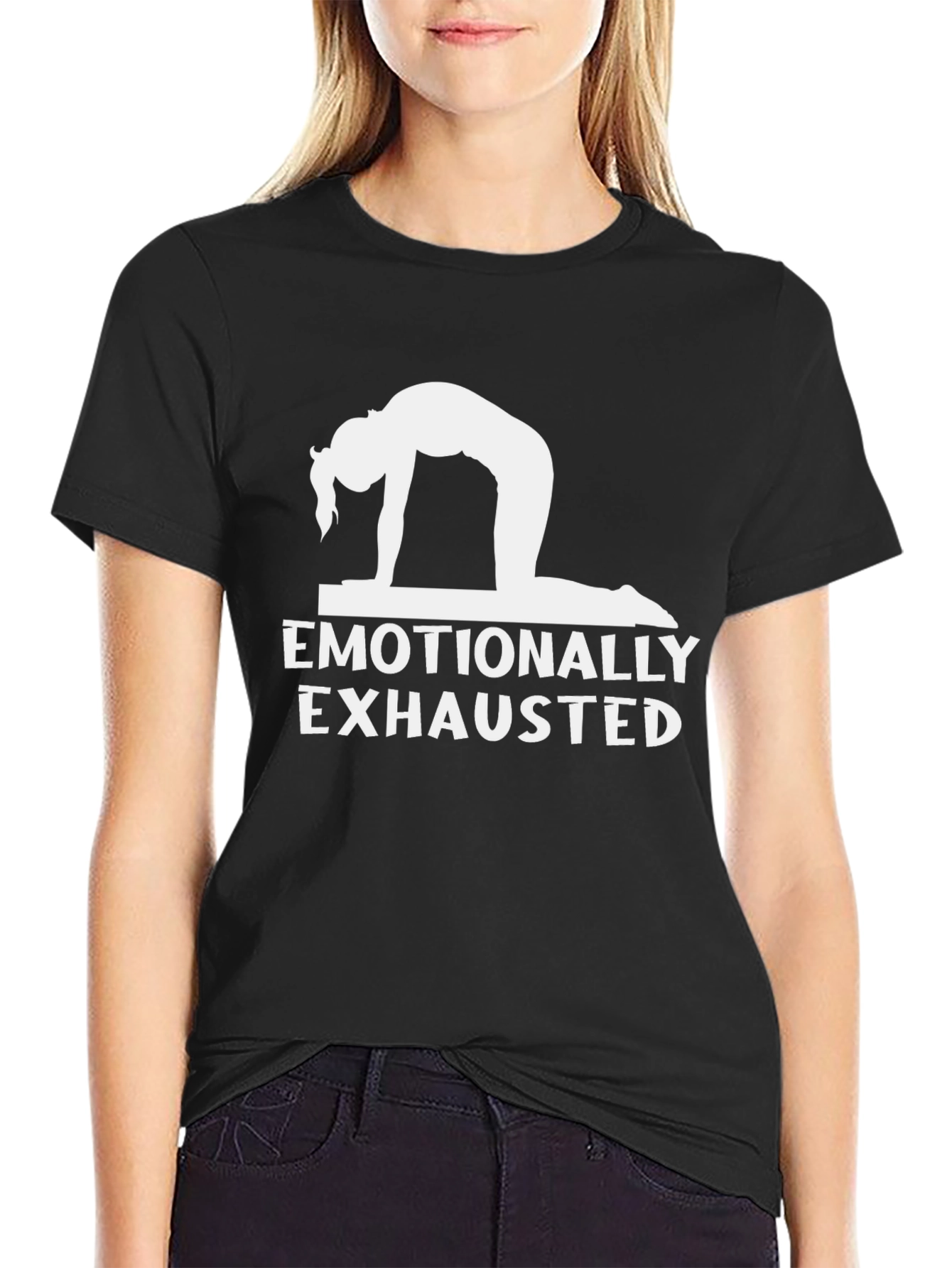 Black Emotionally Exhausted Yoga Black T-Shirt view 2