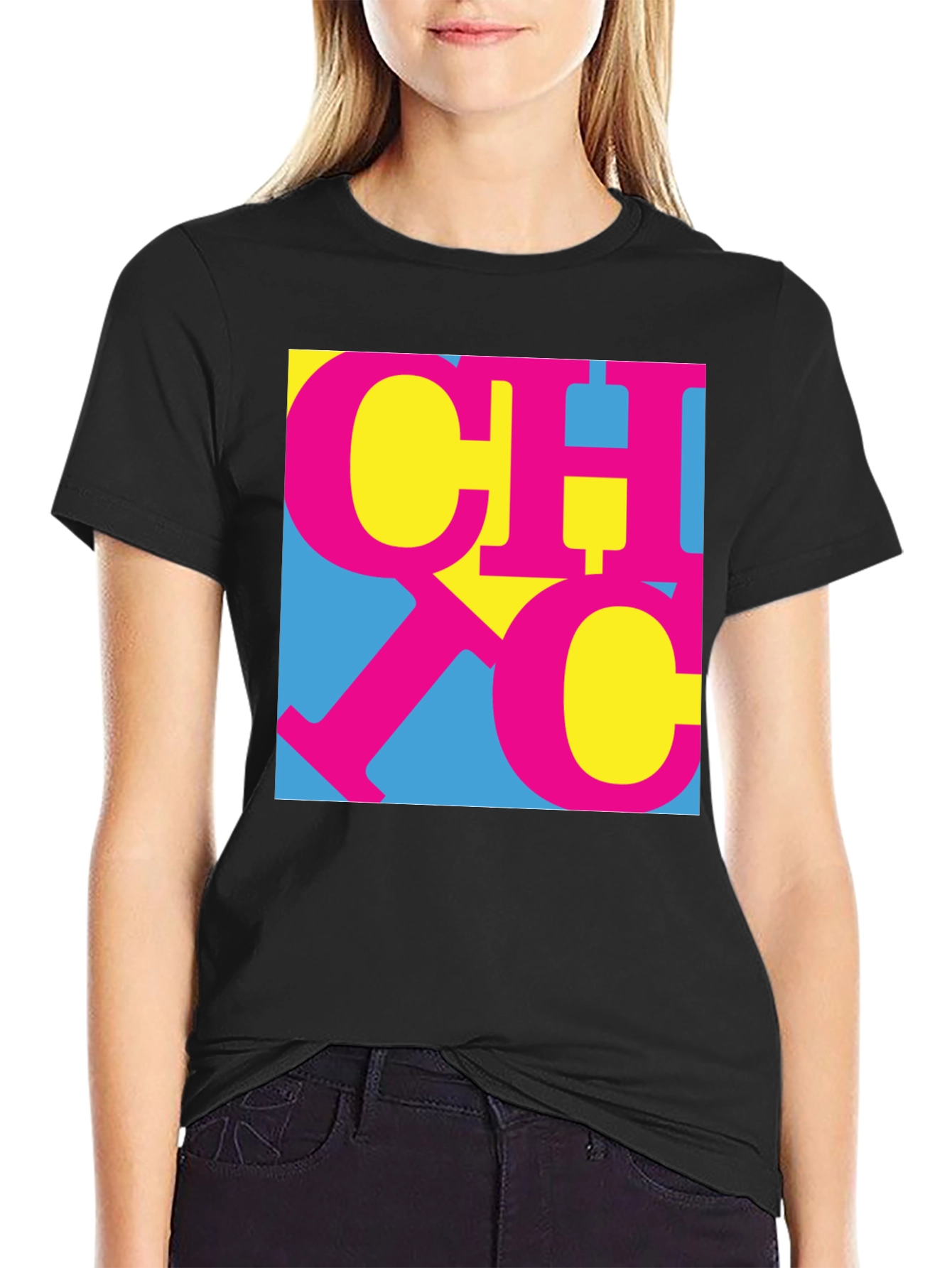 Black Retro CHIC Graphic Tee - Black Cotton Blend view 2