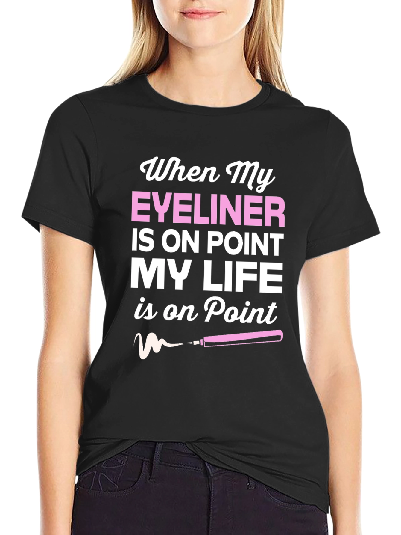 Black Eyeliner On Point Graphic Tee - Trendy Women's T-Shirt view 2