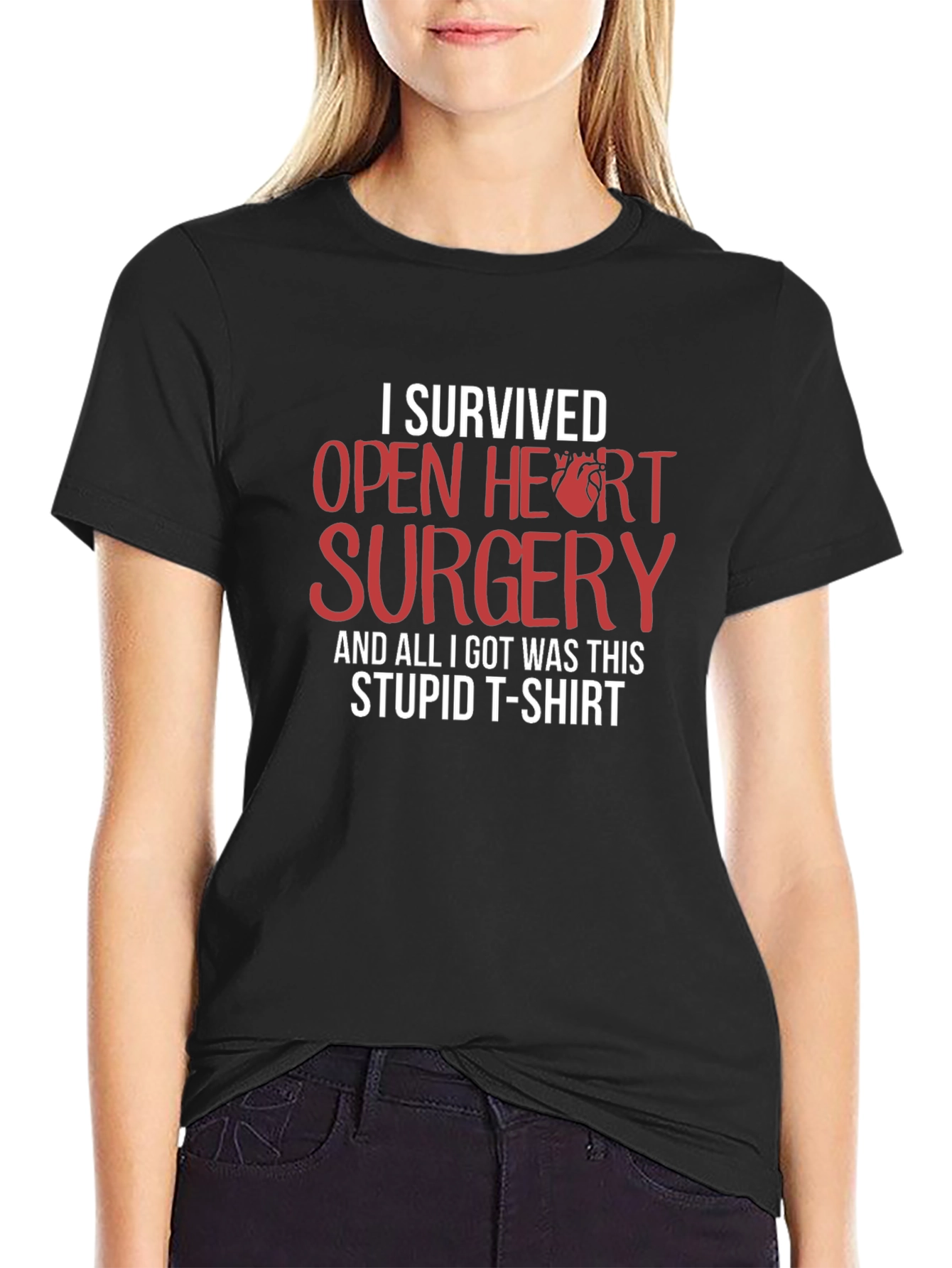 Black I Survived Open Heart Surgery Funny T-Shirt view 2
