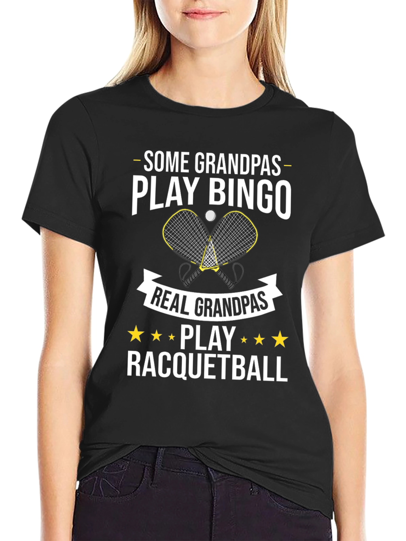 Black Funny Grandpas Racquetball T-Shirt view 2