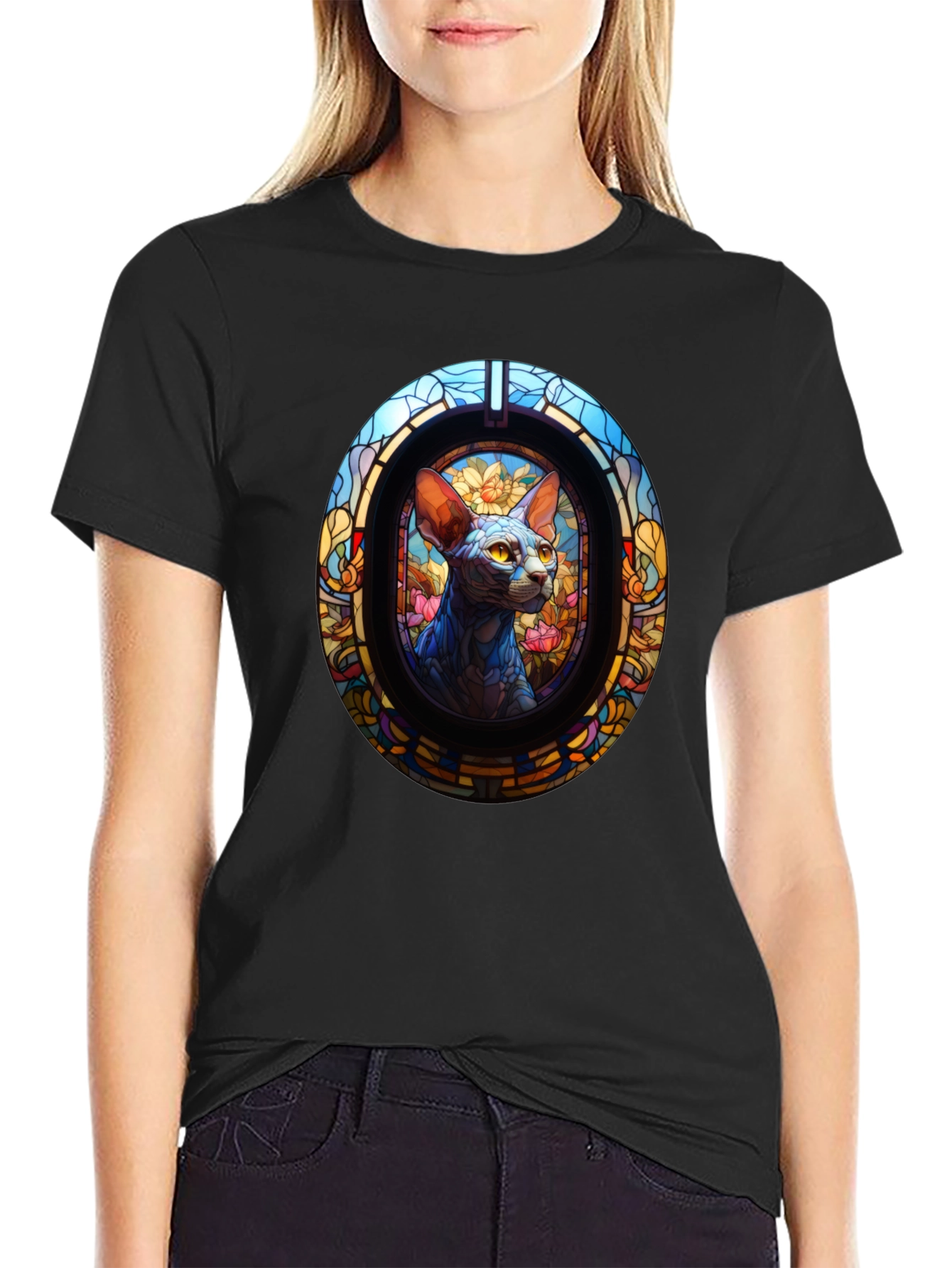 Black Stained Glass Cat T-Shirt view 2