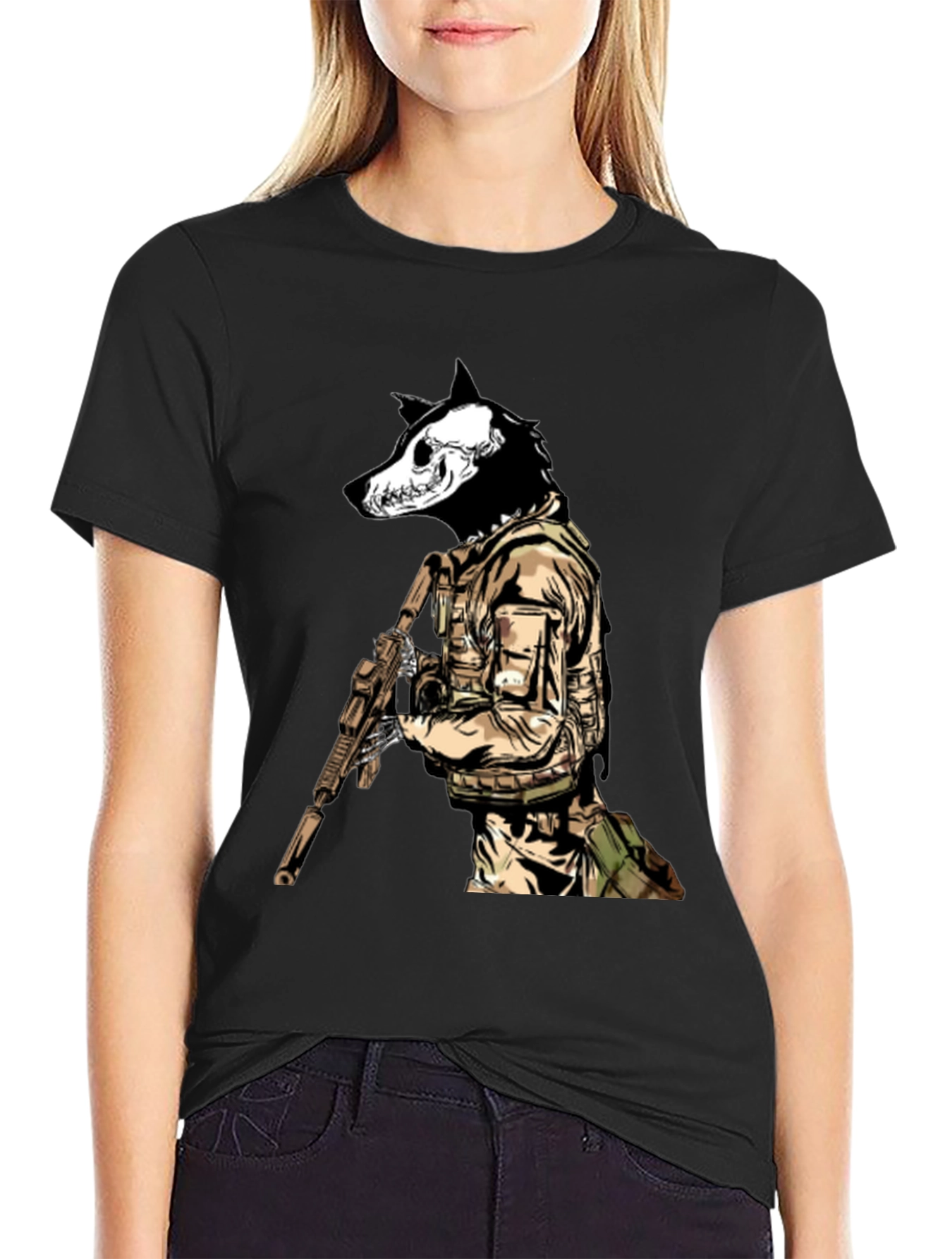 Black Tactical Wolf T-Shirt - Military Style view 2