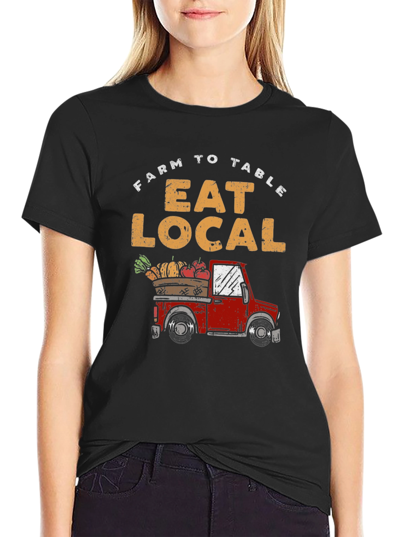 Black Farm to Table Eat Local T-Shirt view 2