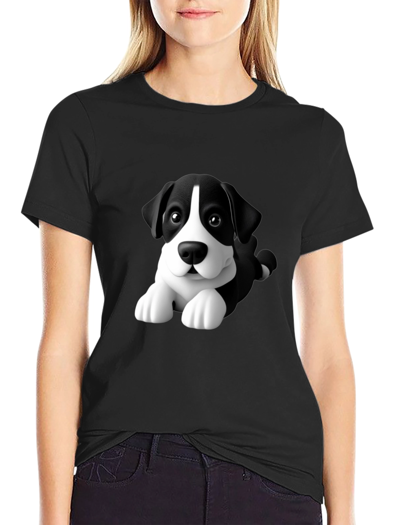 Cartoon Dog Graphic Tee - Men's Black T-Shirt - 2