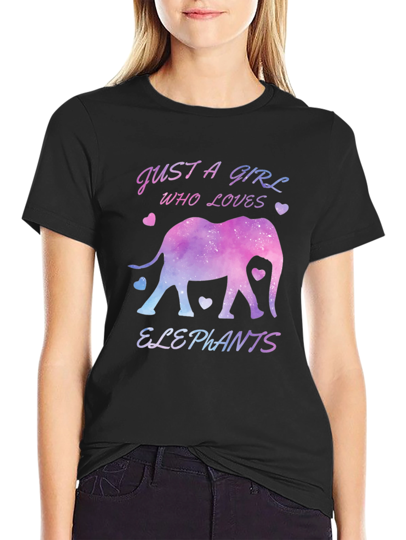 Black Just a Girl Who Loves Elephants T-Shirt view 2
