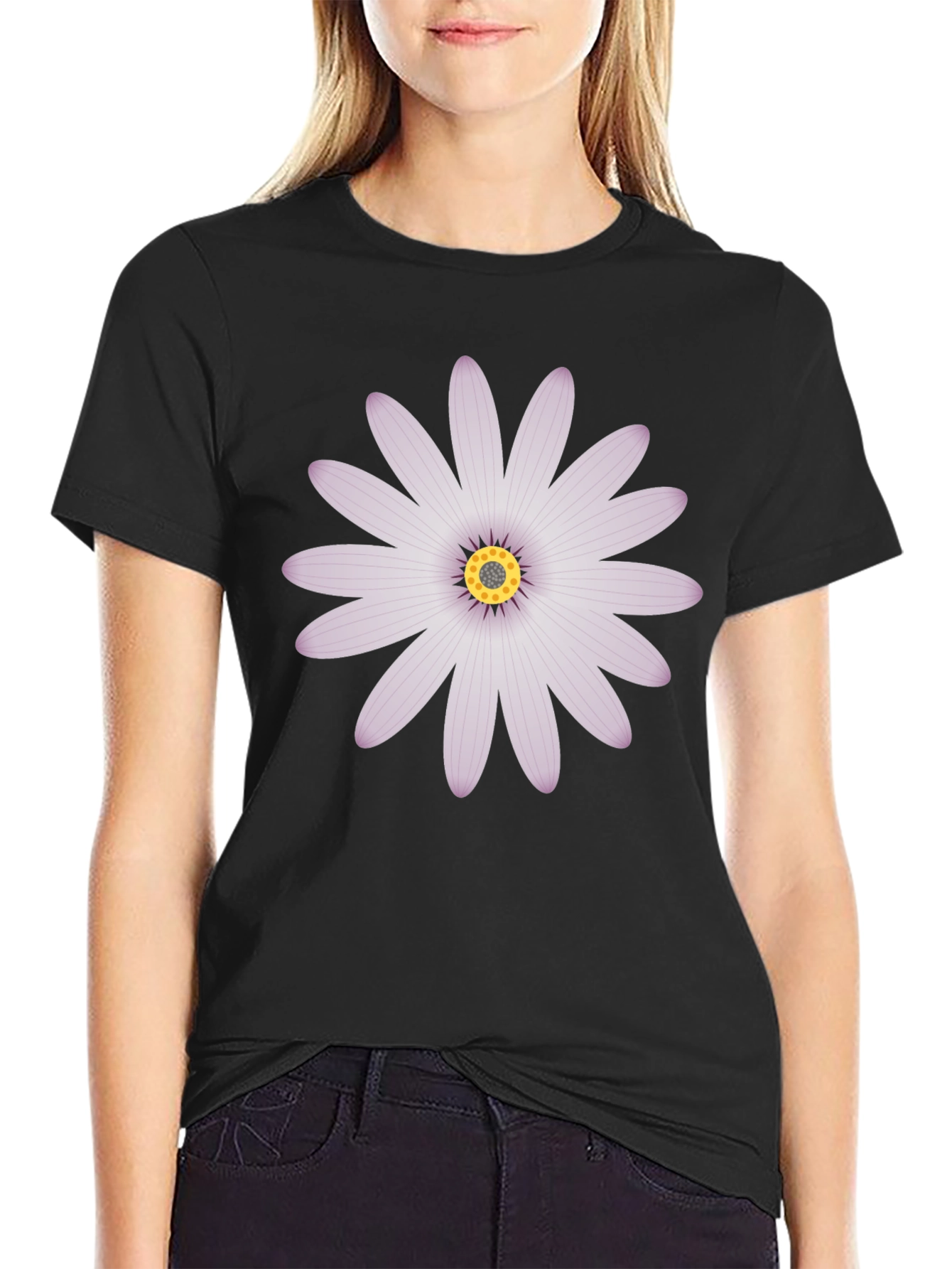 Black Daisy Graphic Tee - Black Casual Shirt view 2