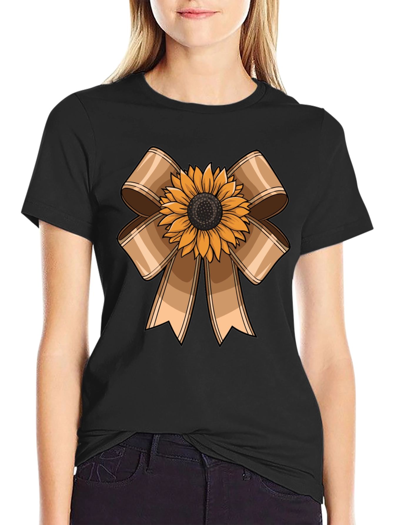 Black Sunflower Bow Graphic Tee - Casual Comfort view 2