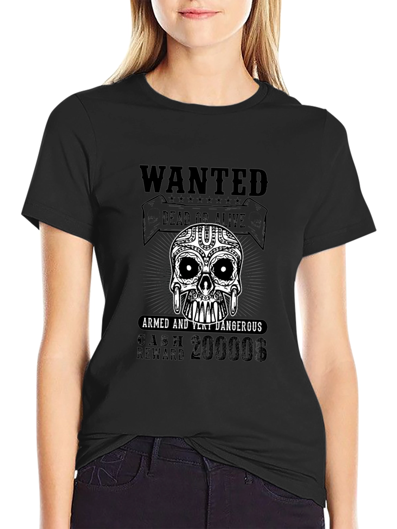 Black Wanted Skull T-Shirt - Armed & Very Dangerous view 2