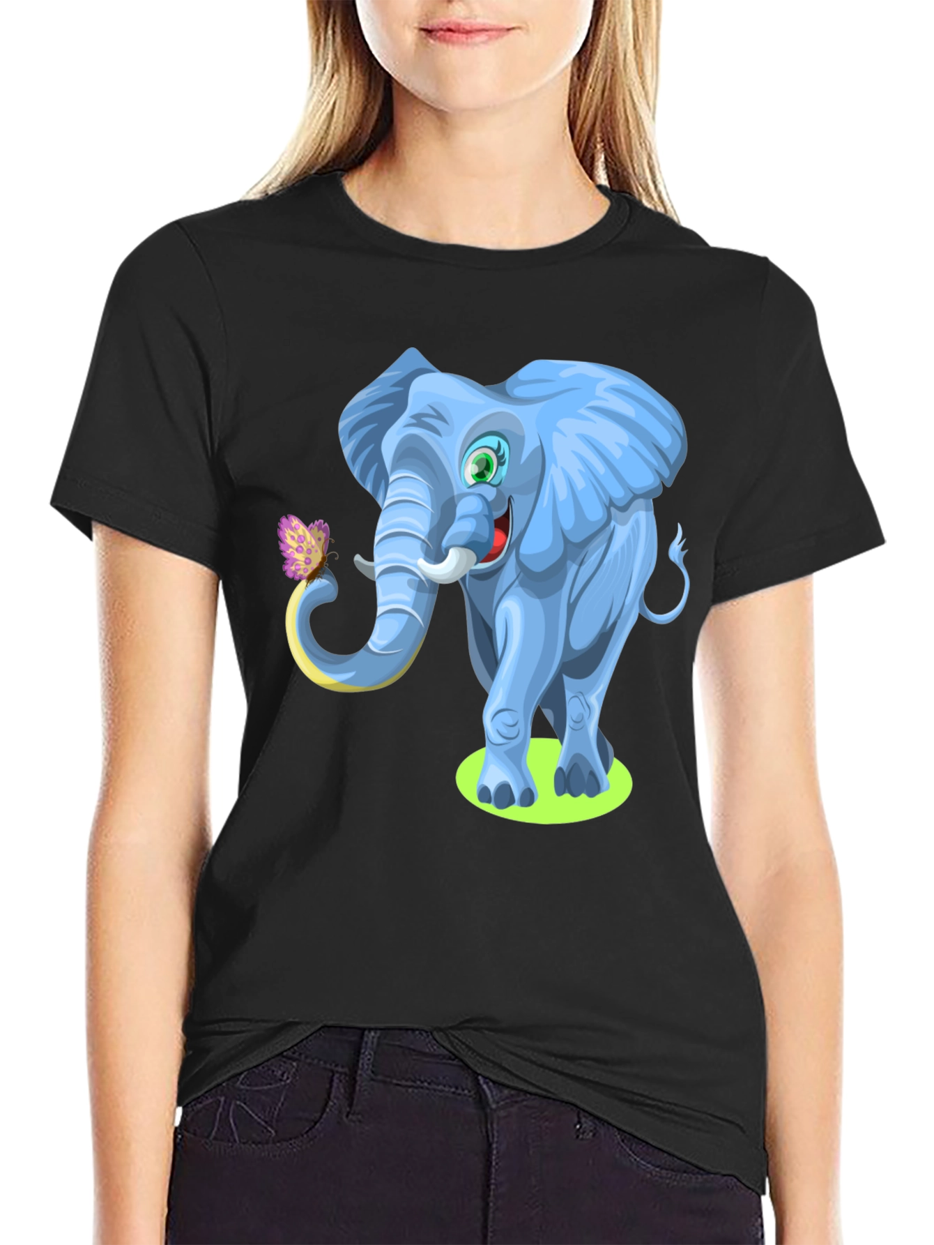 Black Cartoon Elephant Graphic Tee - Soft Cotton Blend view 2